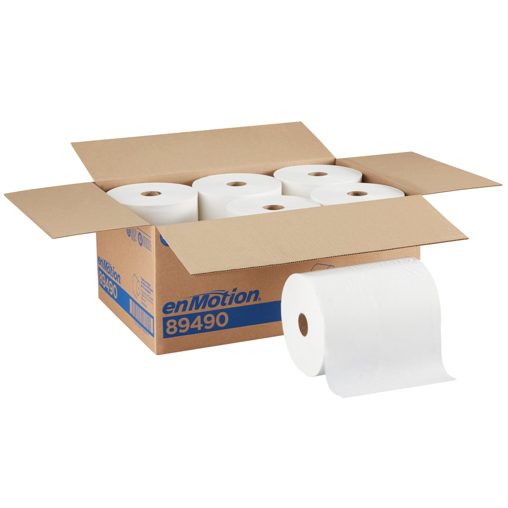 גלילי מגבות נייר ממוחזרים ENMOTION® 10 מבית GP PRO (ג'ורג'יה פסיפיק), לבן, (6 גלילים של 243.84 מטרים סהכ 1,463.04 מטרים)