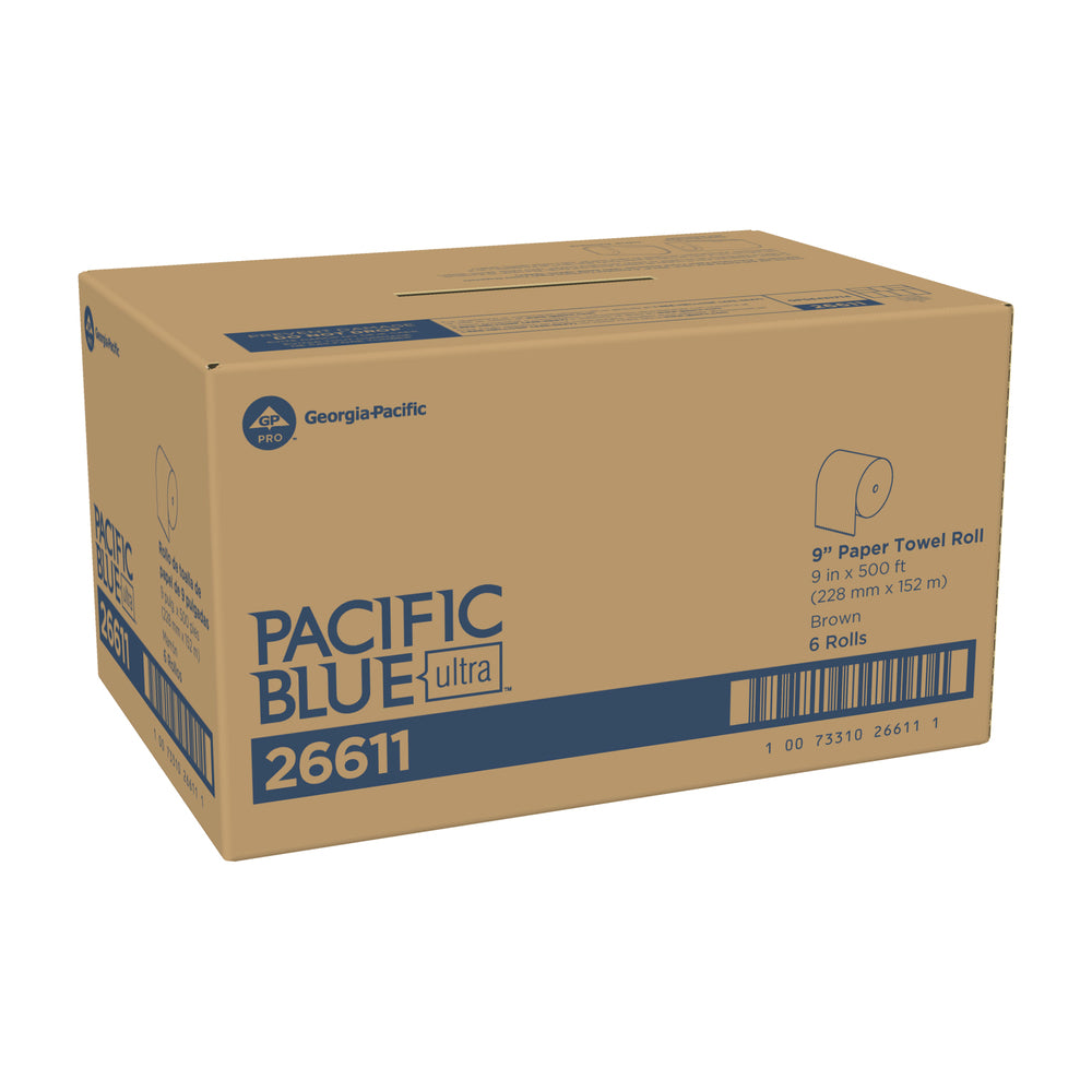 גלילי מגבות נייר 9 אינץ' מסדרת Pacific Blue Mini™ מבית GP PRO (ג'ורג'יה פסיפיק), חום, (6 גלילים של 152.40 מטרים סהכ 914.40 מטרים)