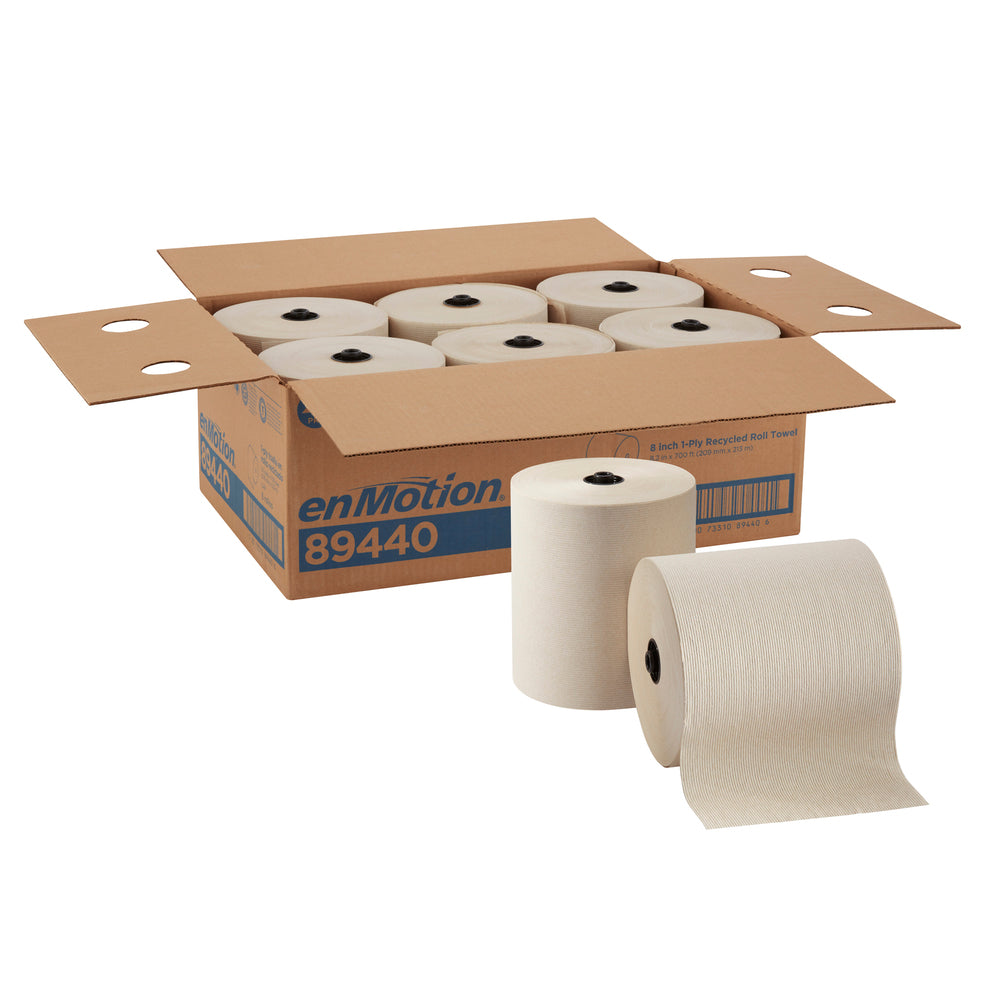 גלילי מגבת נייר ממוחזרים ENMOTION® 8 מבית GP PRO (ג'ורג'יה פסיפיק), חום, (6 גלילים של 213.36 מטרים סהכ 1,280.16 מטרים)