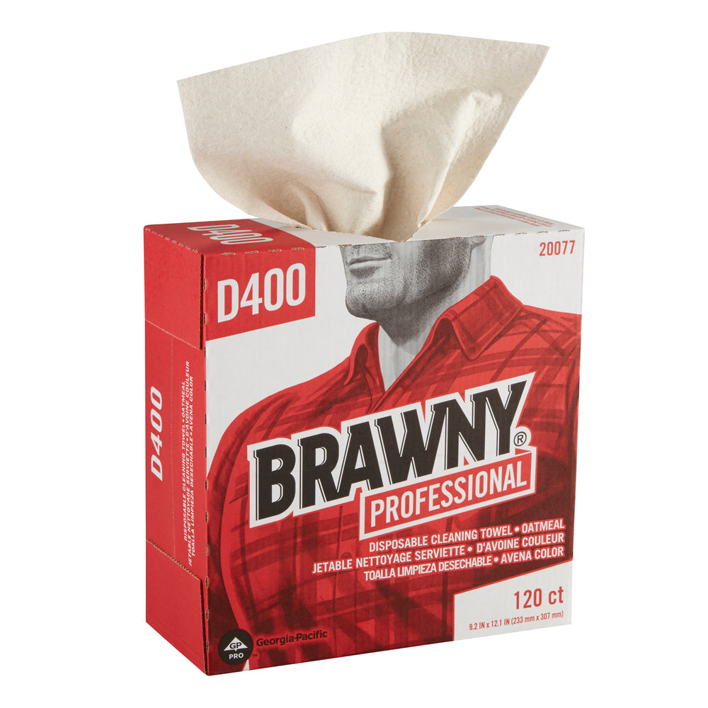 מגבות ניקוי חד פעמיות BRAWNY® PROFESSIONAL D400 מבית GP PRO (ג'ורג'יה פסיפיק), קופסה גבוהה, שיבולת שועל, (10 קופסאות של 120 מגבות סהכ 1,200 מגבות)
