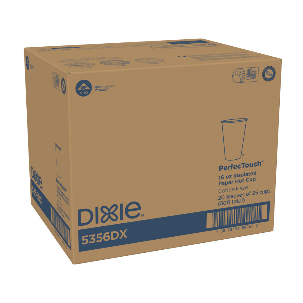 כוסות קפה חם מנייר מבודד DIXIE® PERFECTOUCH® 16 OZ מבית GP PRO (ג'ורג'יה פסיפיק), מתאימות למכסים גדולים, ערפל קפה, 500 כוסות לכל מארז