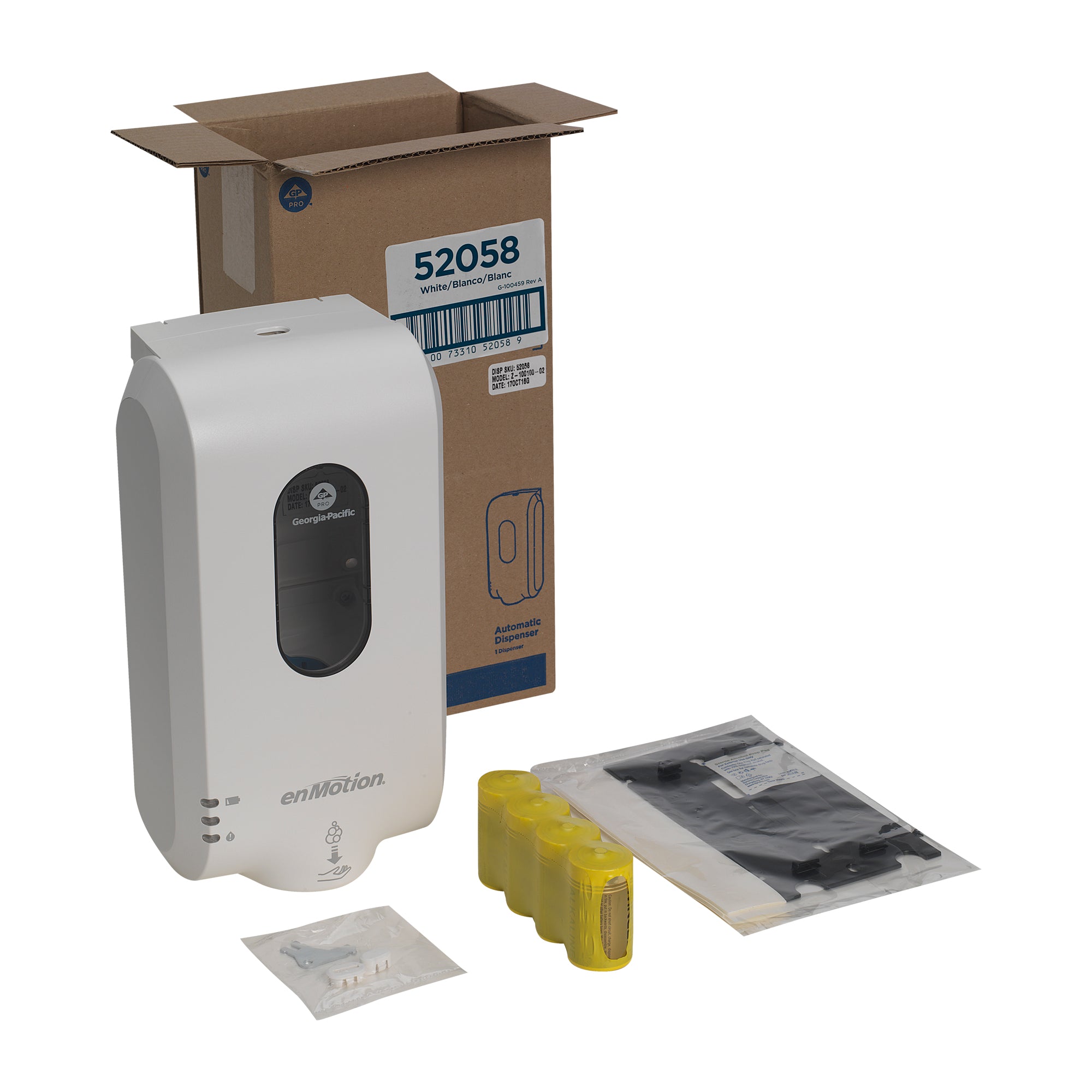 מתקן סבון וחיטוי אוטומטי ללא מגע ENMOTION® GEN2 מאת GP PRO (ג'ורג'יה פסיפיק), לבן, מתקן אחד