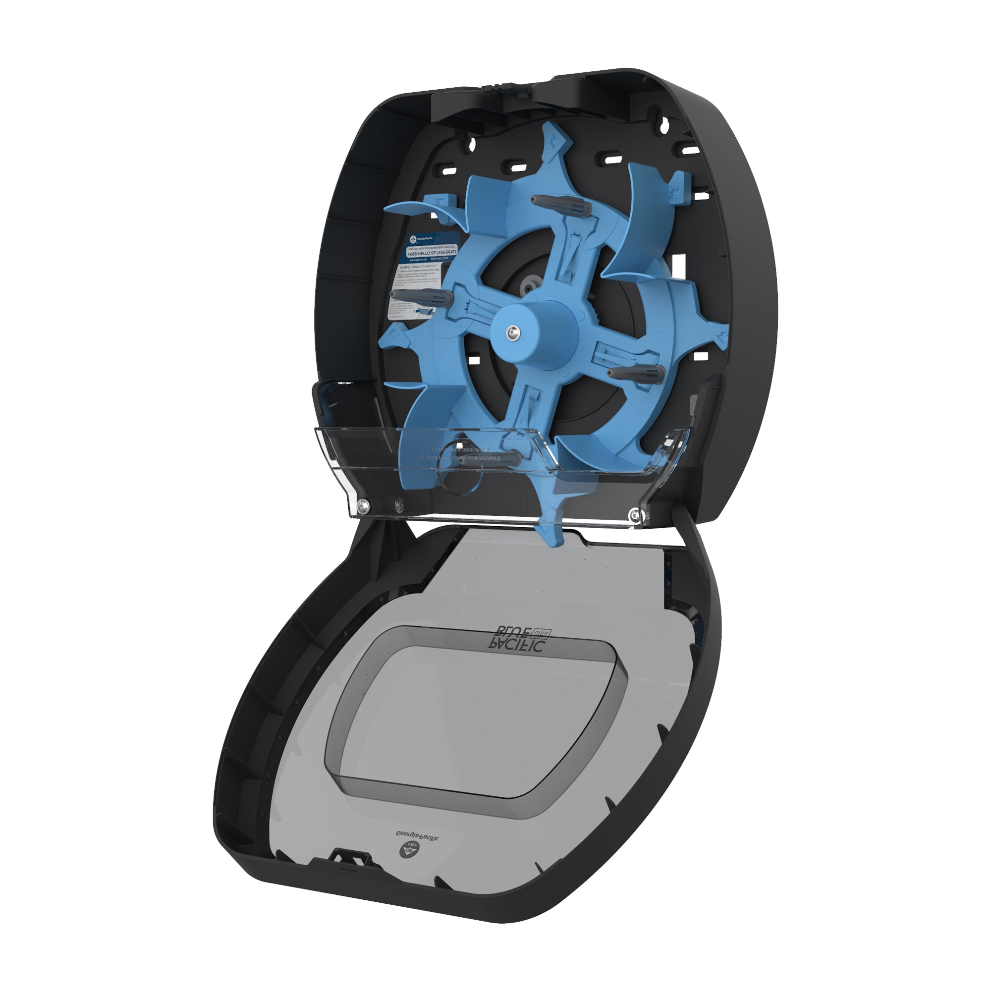 מתקן נייר טואלט בעל קיבולת גבוהה ללא ליבה PACIFIC BLUE ULTRA™ מבית GP PRO עם 4 גלילים, עשן, מתקן אחד