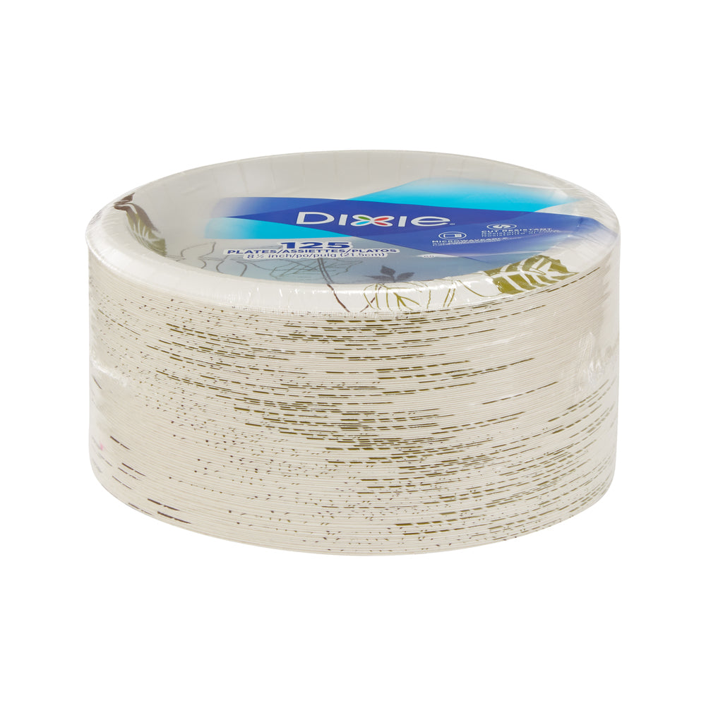 צלחות נייר עבות (IN 8 1/2) מסדרת DIXIE® מאת GP PRO (ג'ורג'יה-פסיפיק), איור עלים®, (4 חבילות של 125 צלחות סהכ 500 צלחות)