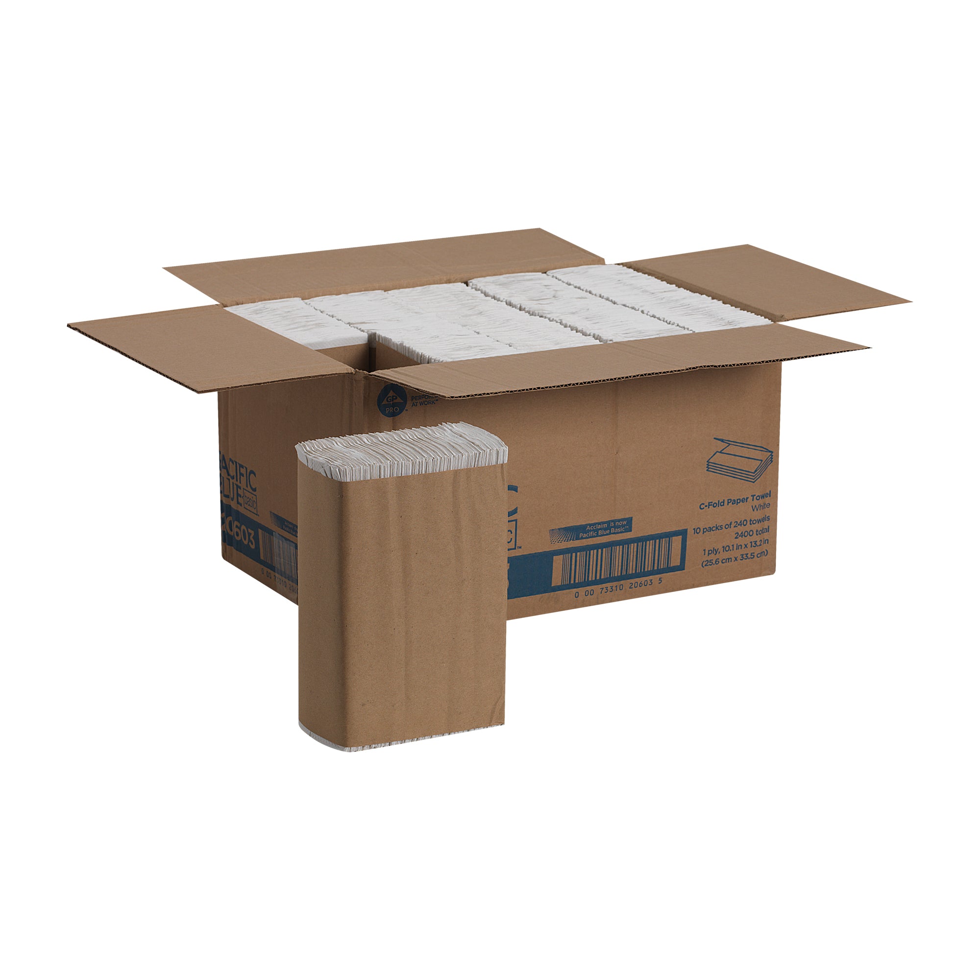 מגבות נייר PACIFIC BLUE BASIC™ קיפול C מבית GP PRO (ג'ורג'יה פסיפיק), לבן, (10 חבילות של 240 גליונות סהכ 2400 גליונות)