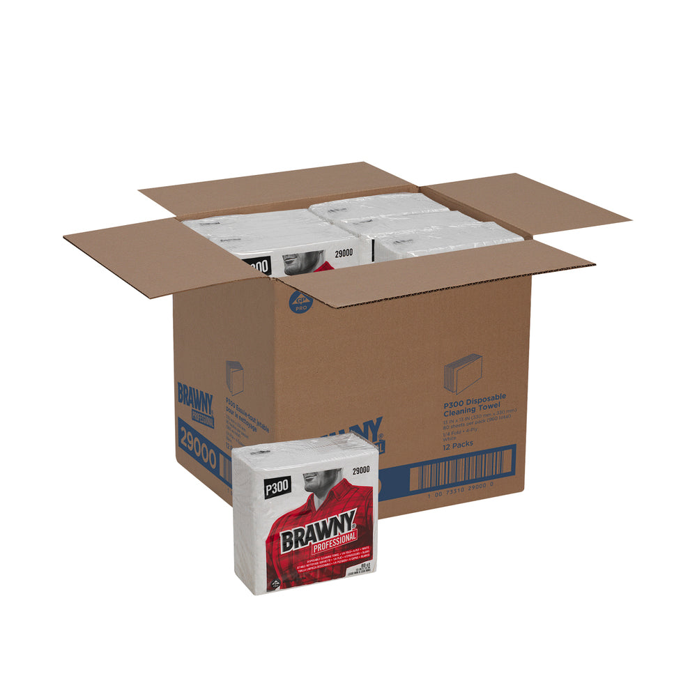 מגבות ניקוי חד פעמיות BRAWNY® PROFESSIONAL P300 מבית GP PRO (ג'ורג'יה פסיפיק), קיפול ¼, לבן, (12 חבילות של 80 מגבות סהכ 960 מגבות)