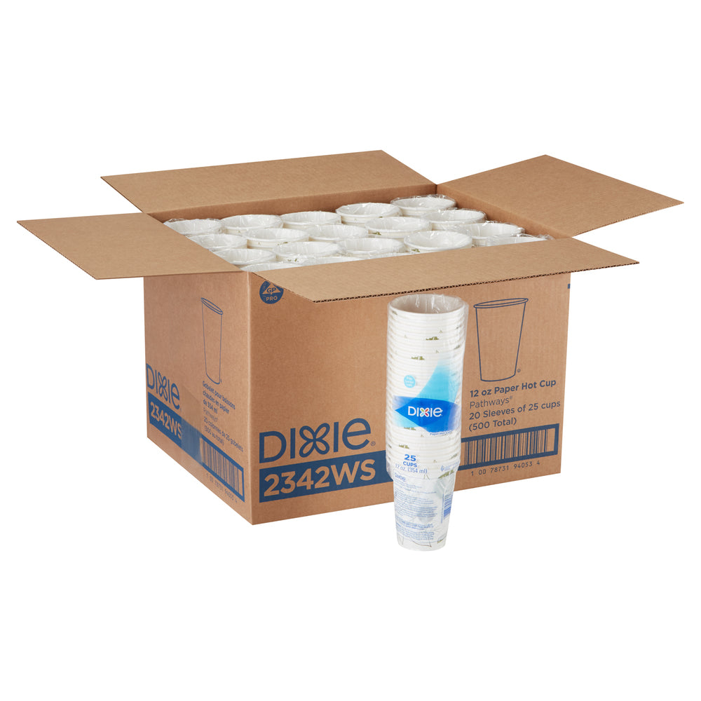 כוסות נייר חמות DIXIE® 12 OZ מבית GP PRO (ג'ורג'יה פסיפיק), מתאימות למכסים גדולים, איור עלים®, 500 כוסות לכל מארז, ( 20 שרוולים של 25 כוסות )