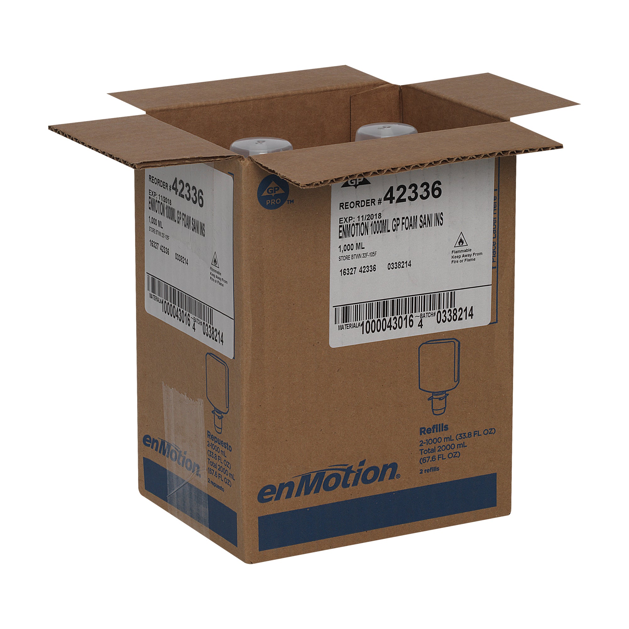 קצף לחיטוי ידיים לשימוש תכוף ENMOTION® GEN2 מבית GP PRO (ג'ורג'יה פסיפיק),נטול צבע וריח, (2 בקבוקים של 1,000 mL סהכ 2,000 mL)