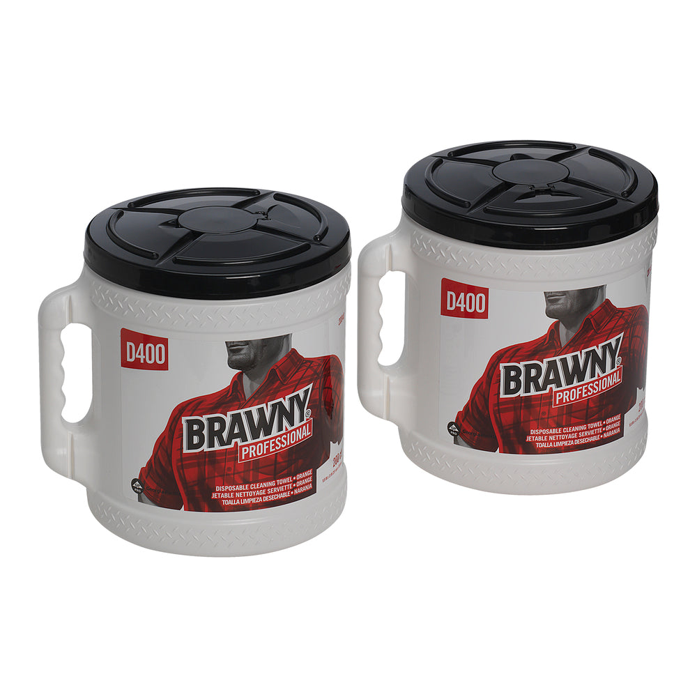 מגבות ניקוי חד פעמיות BRAWNY® PROFESSIONAL D400, גליל מרכזי עם דלי, כתום(2 דליים של 200 מגבות סהכ 400 מגבות)