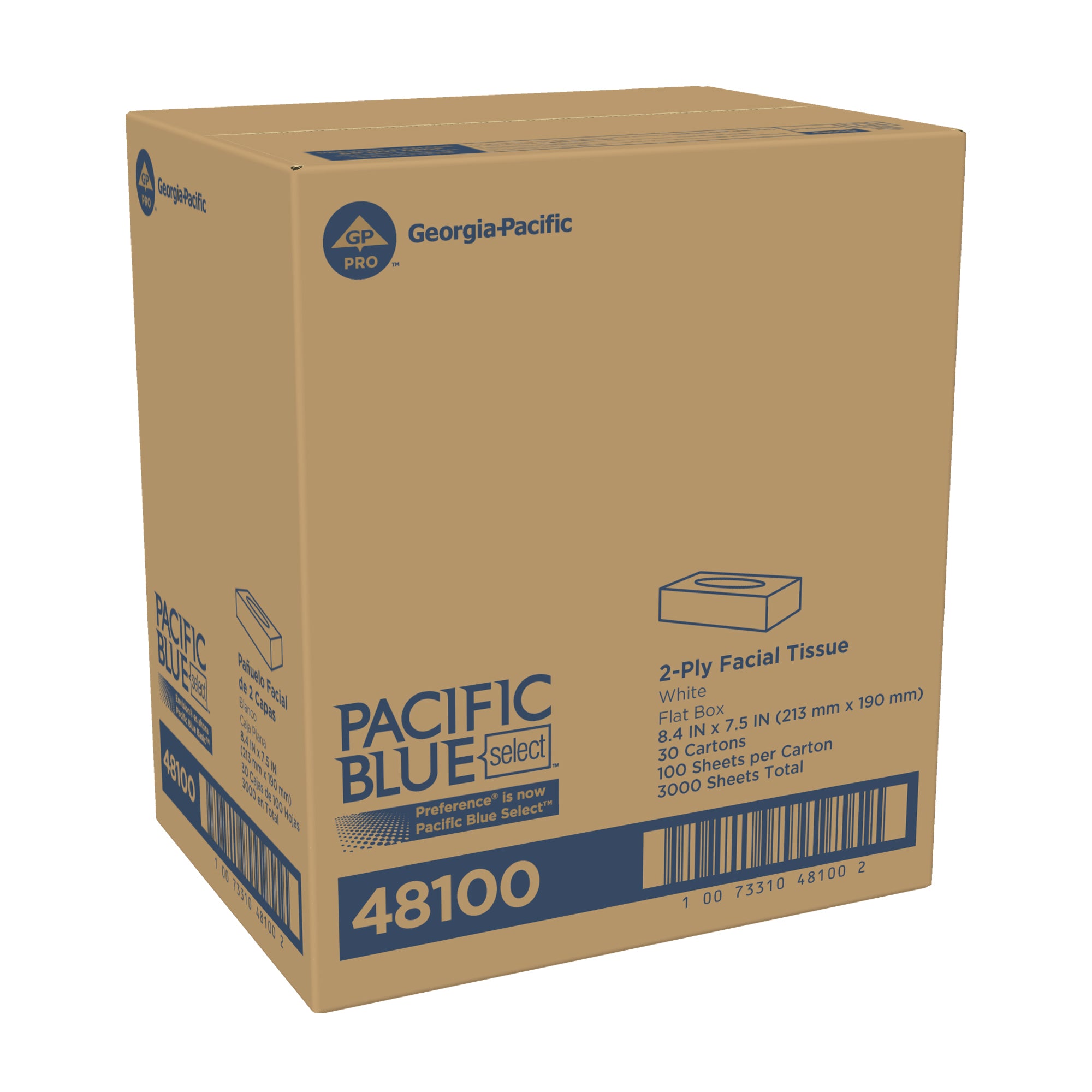 רקמת פנים דו-שכבתית PACIFIC BLUE BASIC™ מאת GP PRO (ג'ורג'יה פסיפיק), קופסה שטוחה, (30 קופסאות של 100 גליונות סהכ 3,000 גליונות)