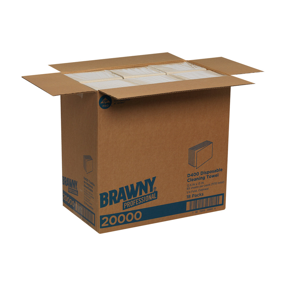 מגבות ניקוי חד פעמיות BRAWNY® PROFESSIONAL D400 מבית GP PRO (ג'ורג'יה פסיפיק), פי 1/4, שיבולת שועל, (18 חבילות של 65 מגבות סהכ 1,170 מגבות)