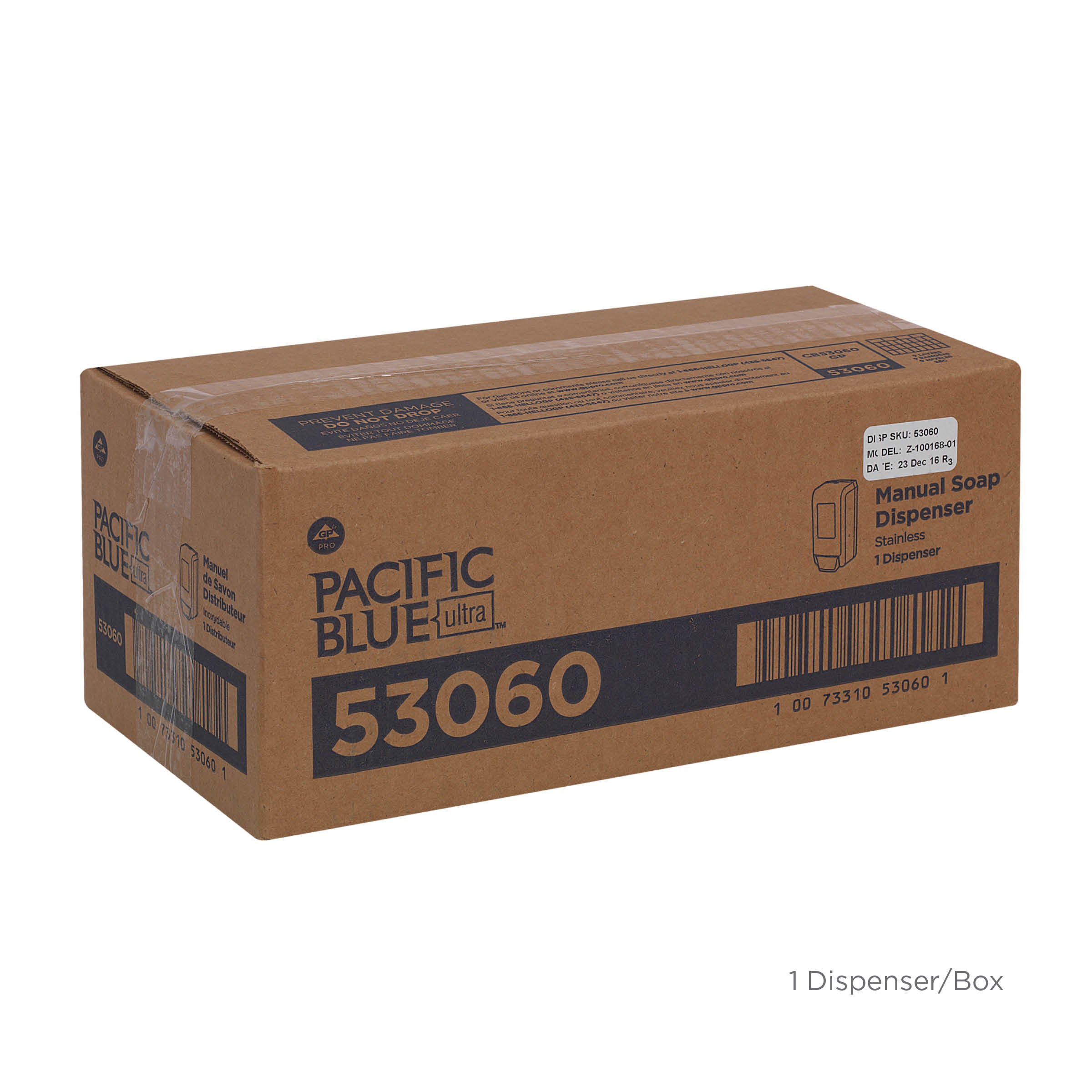 מתקן ידני המותקן על הקיר PACIFIC BLUE ULTRA™ לסבון ידיים מוקצף וחיטוי ידיים מבית GP PRO, נירוסטה מוברשת, מתקן אחד