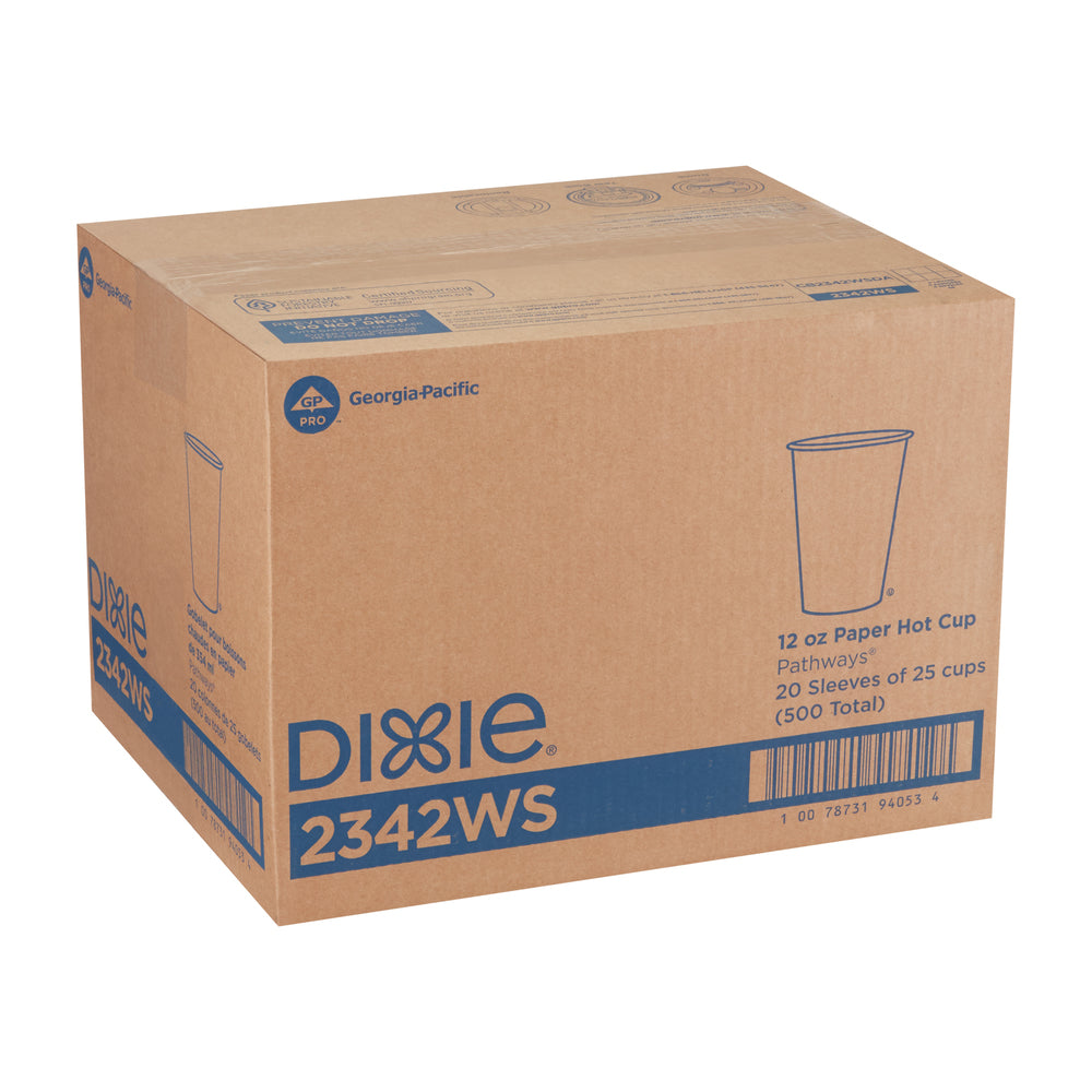 כוסות נייר חמות DIXIE® 12 OZ מבית GP PRO (ג'ורג'יה פסיפיק), מתאימות למכסים גדולים, איור עלים®, 500 כוסות לכל מארז, ( 20 שרוולים של 25 כוסות )