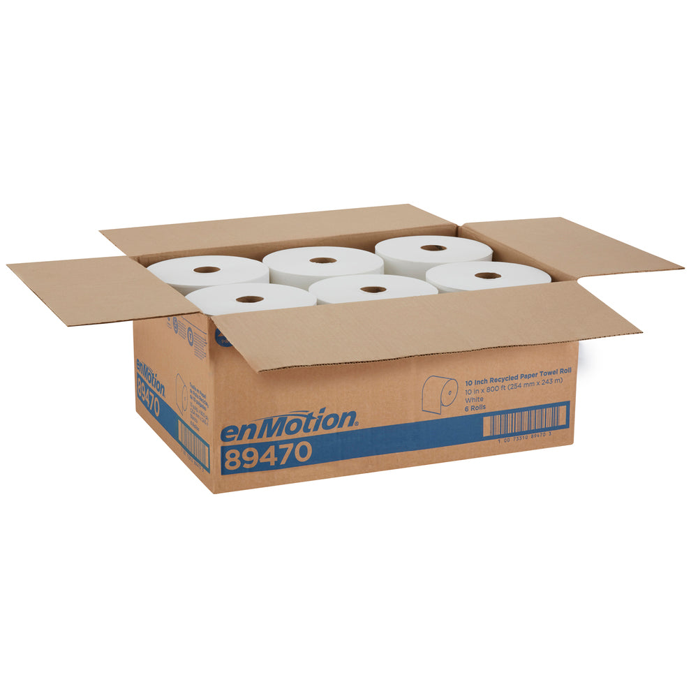 גלילי מגבות נייר ממוחזרים ENMOTION® 10 מבית GP PRO (ג'ורג'יה-פסיפיק), לבן, (6 גלילים של 243.84 מטרים סהכ 1,463.04 מטרים)