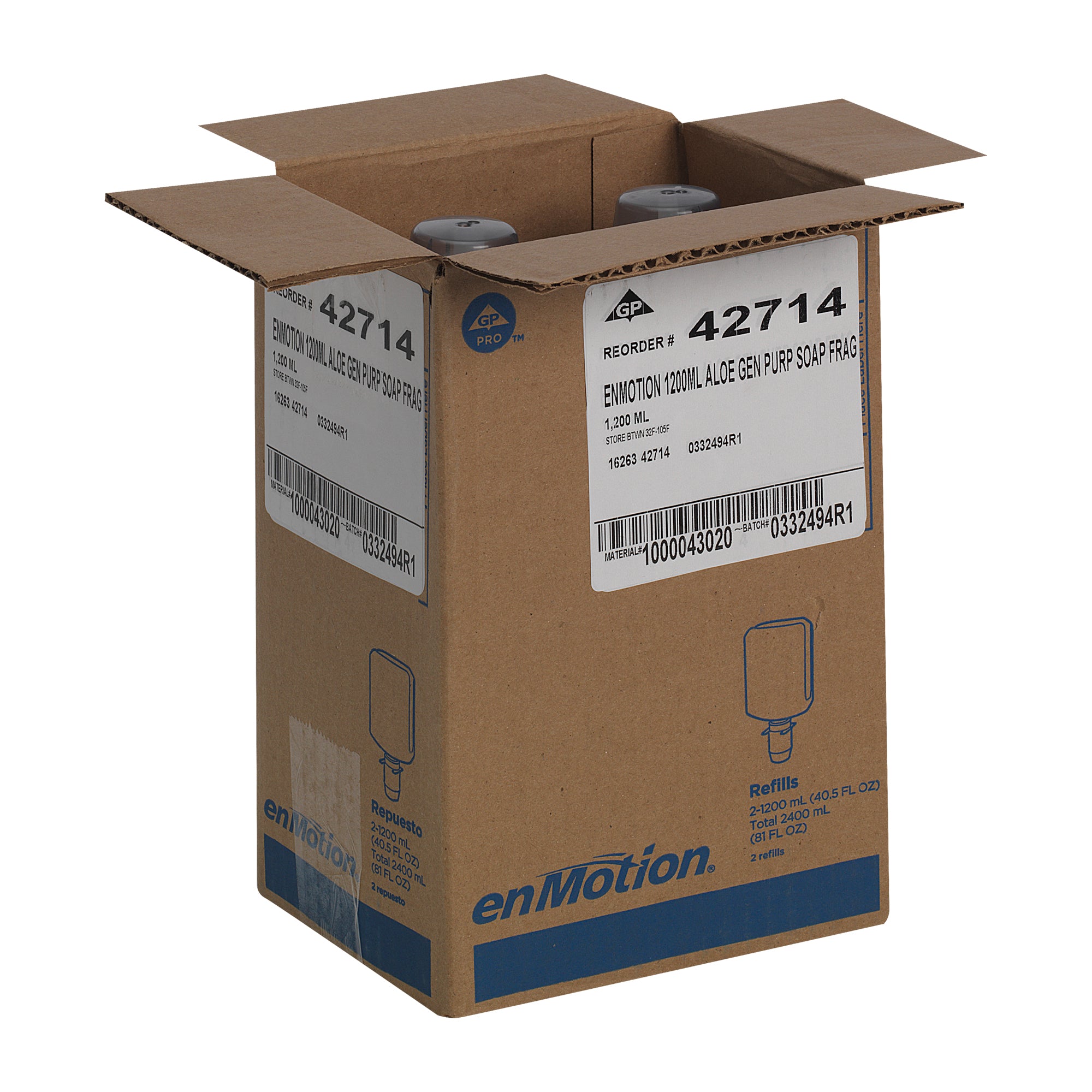 סבון קצף בתוספת קרם לחות ENMOTION® GEN2 מבית GP PRO (ג'ורג'יה פסיפיק), נטול צבע וריח, (2 בקבוקים של 1,200 mL סהכ 2,400 mL), 6,000 שימושים