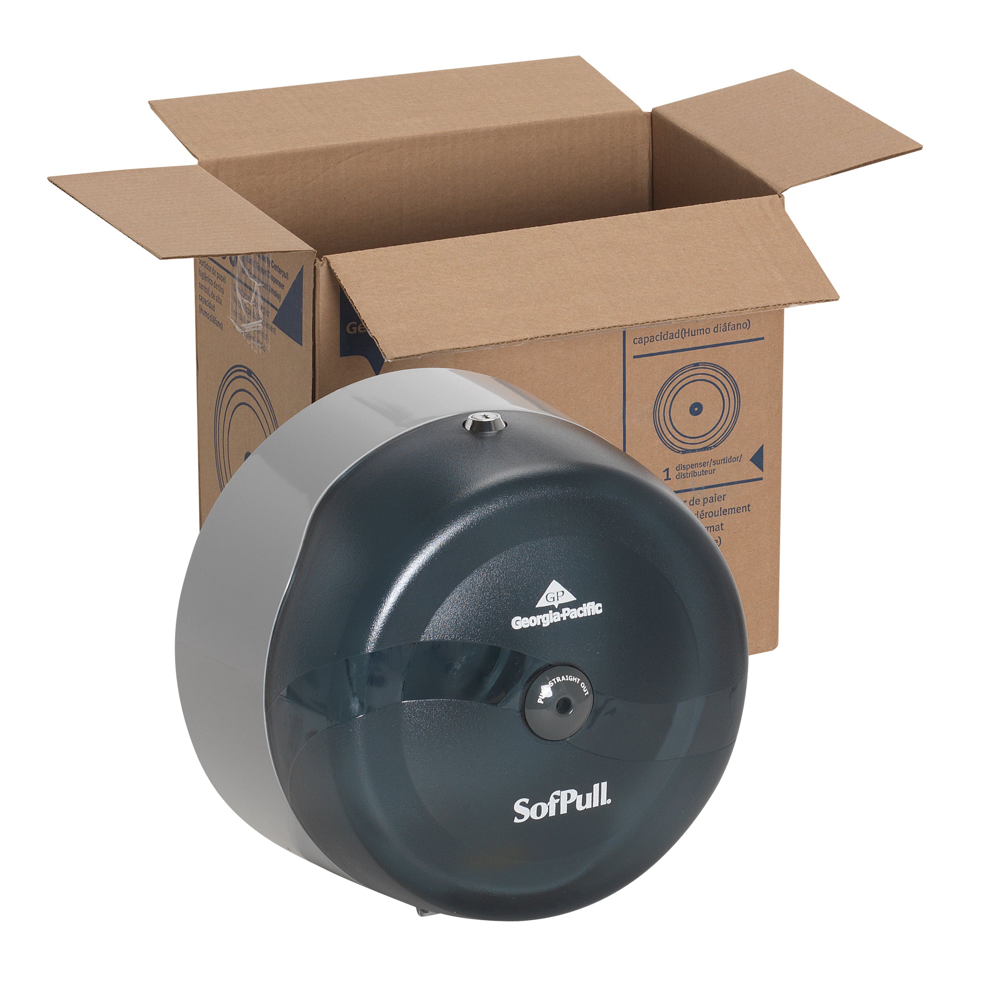 מתקן נייר טואלט בעל קיבולת גבוהה גליל 1 של SOFPULL® CENTERPULL מבית GP PRO (ג'ורג'יה פסיפיק), עשן, מתקן אחד