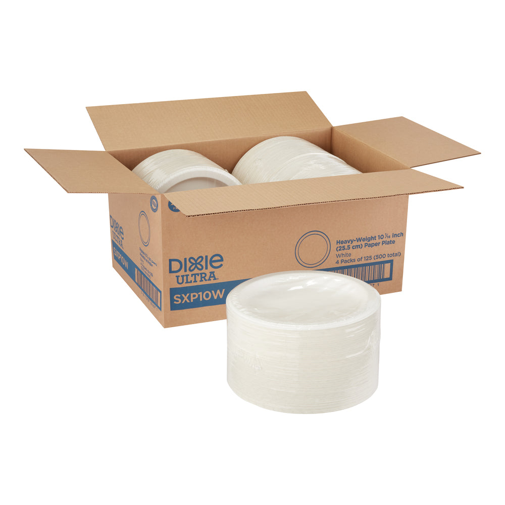 צלחות נייר עבות במיוחד (IN 10 1/16) מסדרת DIXIE ULTRA® מבית GP PRO (ג'ורג'יה פסיפיק), לבן, 500 צלחות לכל מארז