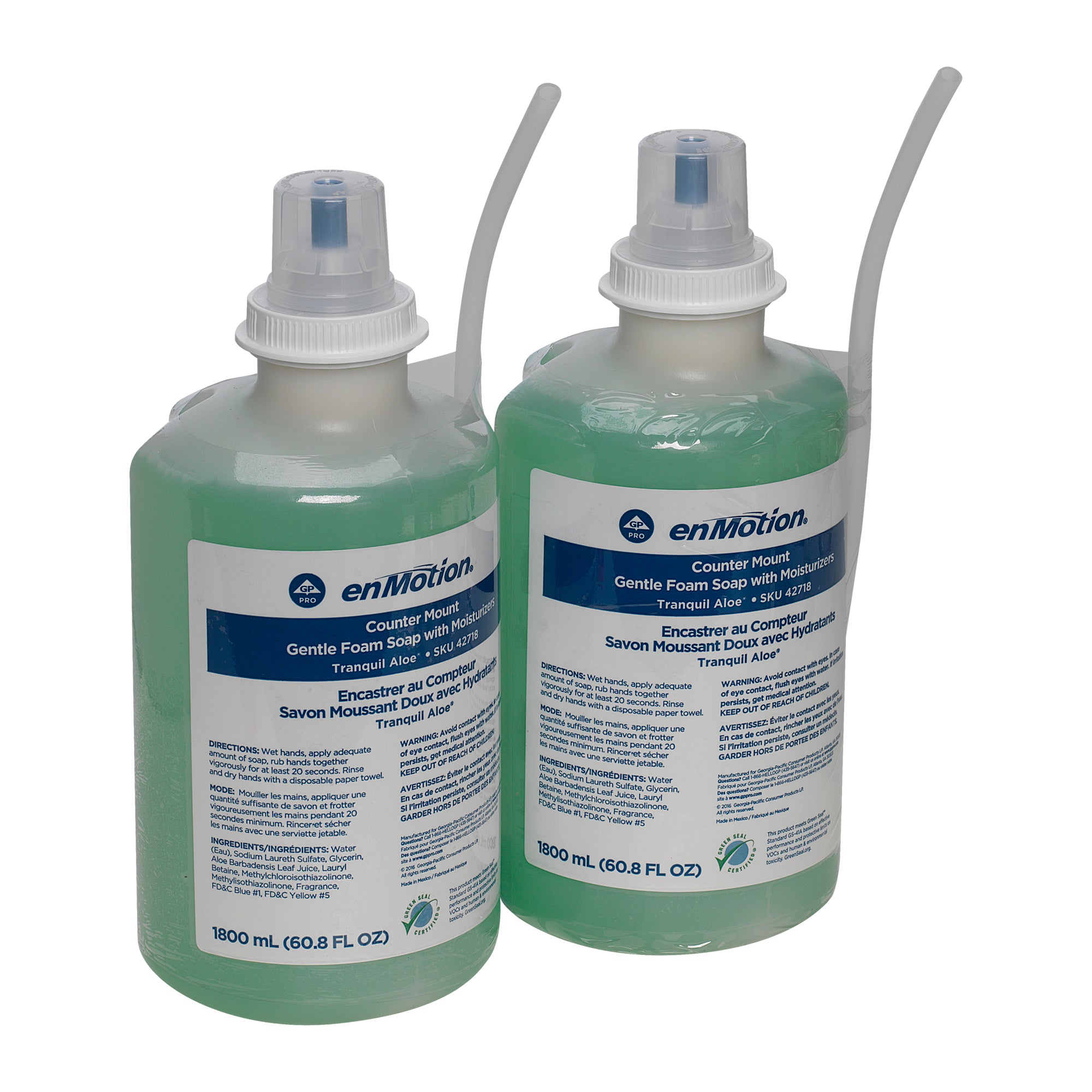 מילוי למתקן סבון שולחני ENMOTION® מבית GP PRO (ג'ורג'יה פסיפיק), אלוורה שלווה, (2 בקבוקים של 1,800 mL סהכ 3,600 mL)