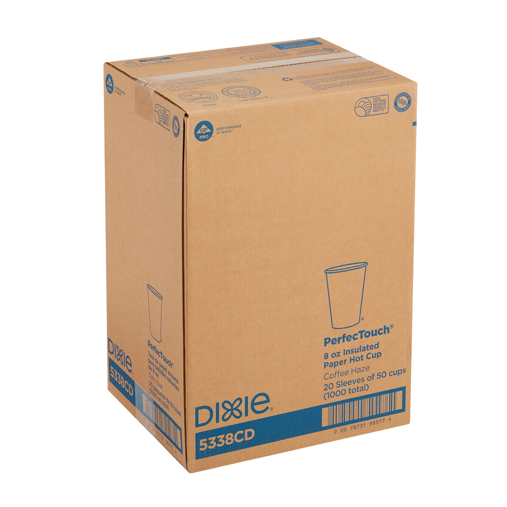 כוסות קפה חם מנייר מבודד DIXIE® PERFECTOUCH® 8 OZ מבית GP PRO (ג'ורג'יה פסיפיק), מתאים למכסים קטנים, ערפל קפה, 1,000 כוסות למארז, ( 20 שרוולים של 50 כוסות )