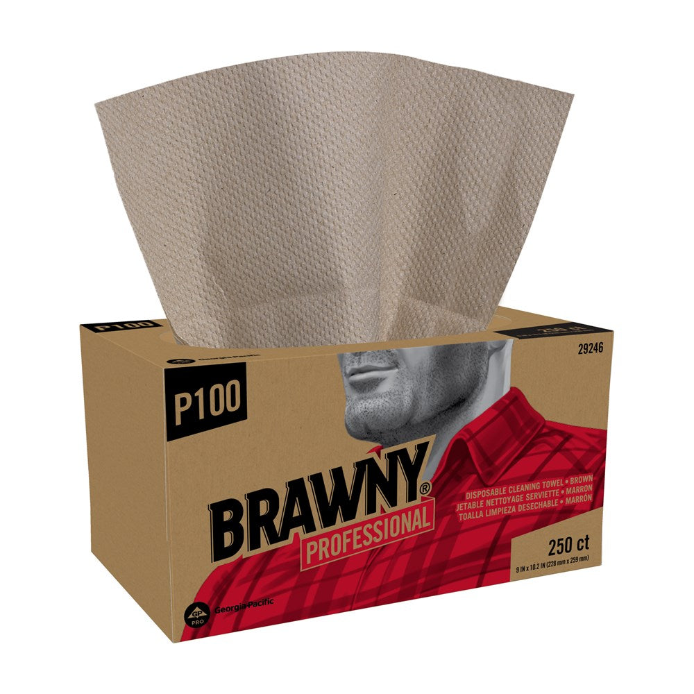 מגבות ניקוי חד פעמיות BRAWNY® PROFESSIONAL P100 מבית GP PRO (ג'ורג'יה פסיפיק), חום, (24 קופסאות של 250 מגבות סהכ 6000 מגבות)