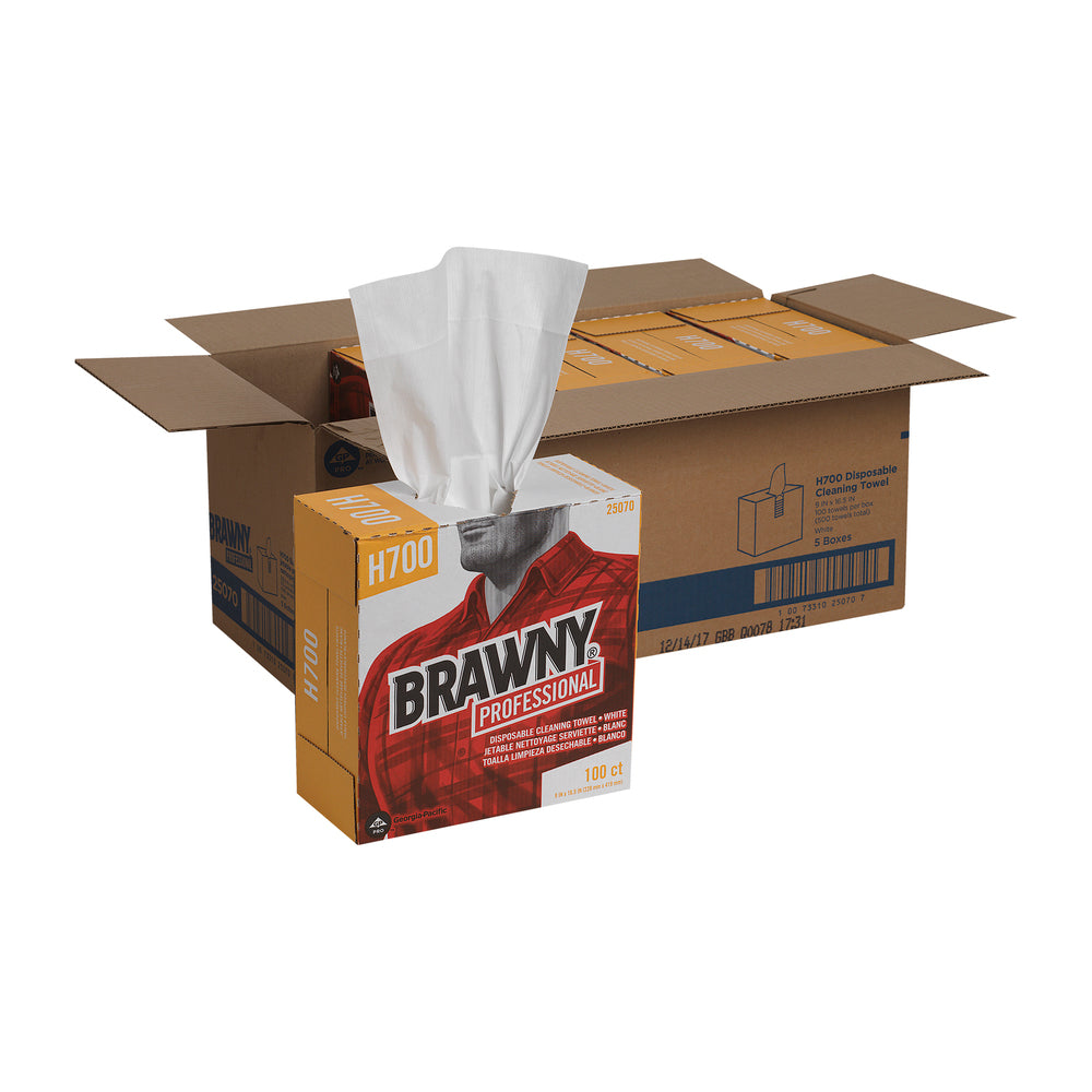 מגבות ניקוי חד פעמיות BRAWNY® PROFESSIONAL H700, קופסה גבוהה, לבן, (5 קופסאות של 100 מגבות סהכ 500 מגבות)