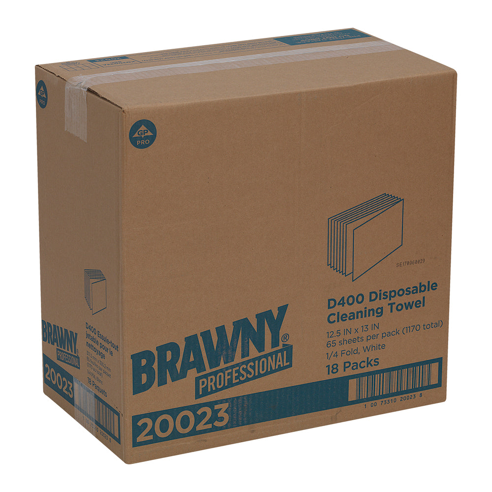 מגבות ניקוי חד פעמיות BRAWNY® PROFESSIONAL D400 מבית GP PRO (ג'ורג'יה פסיפיק), קיפול ¼, לבן, (18 חבילות של 65 מגבות סהכ 1170 מגבות)