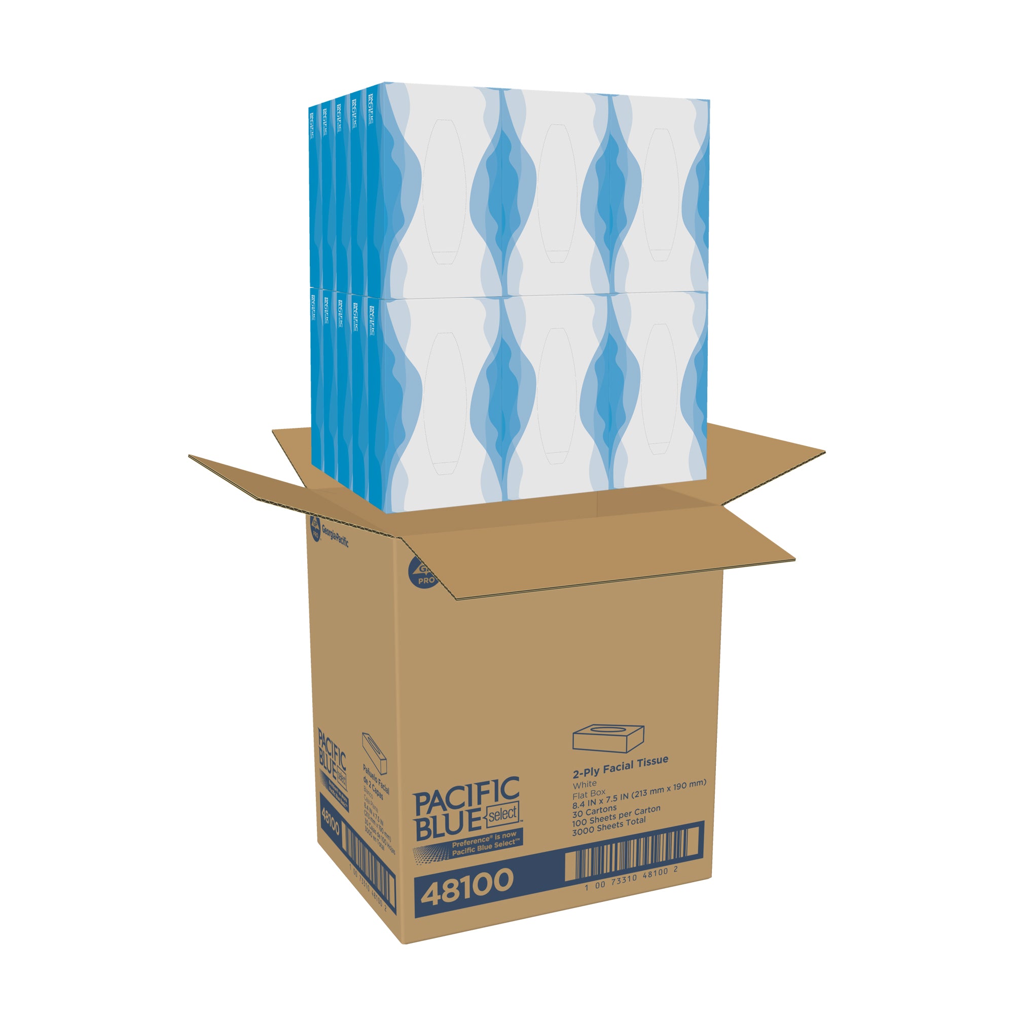 רקמת פנים דו-שכבתית PACIFIC BLUE BASIC™ מאת GP PRO (ג'ורג'יה פסיפיק), קופסה שטוחה, (30 קופסאות של 100 גליונות סהכ 3,000 גליונות)