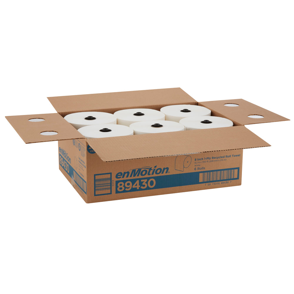 גלילי מגבת נייר ממוחזרים ENMOTION® 8 מבית GP PRO (ג'ורג'יה פסיפיק), לבן, (6 גלילים של 213.36 מטרים סהכ 1,280.16 מטרים)