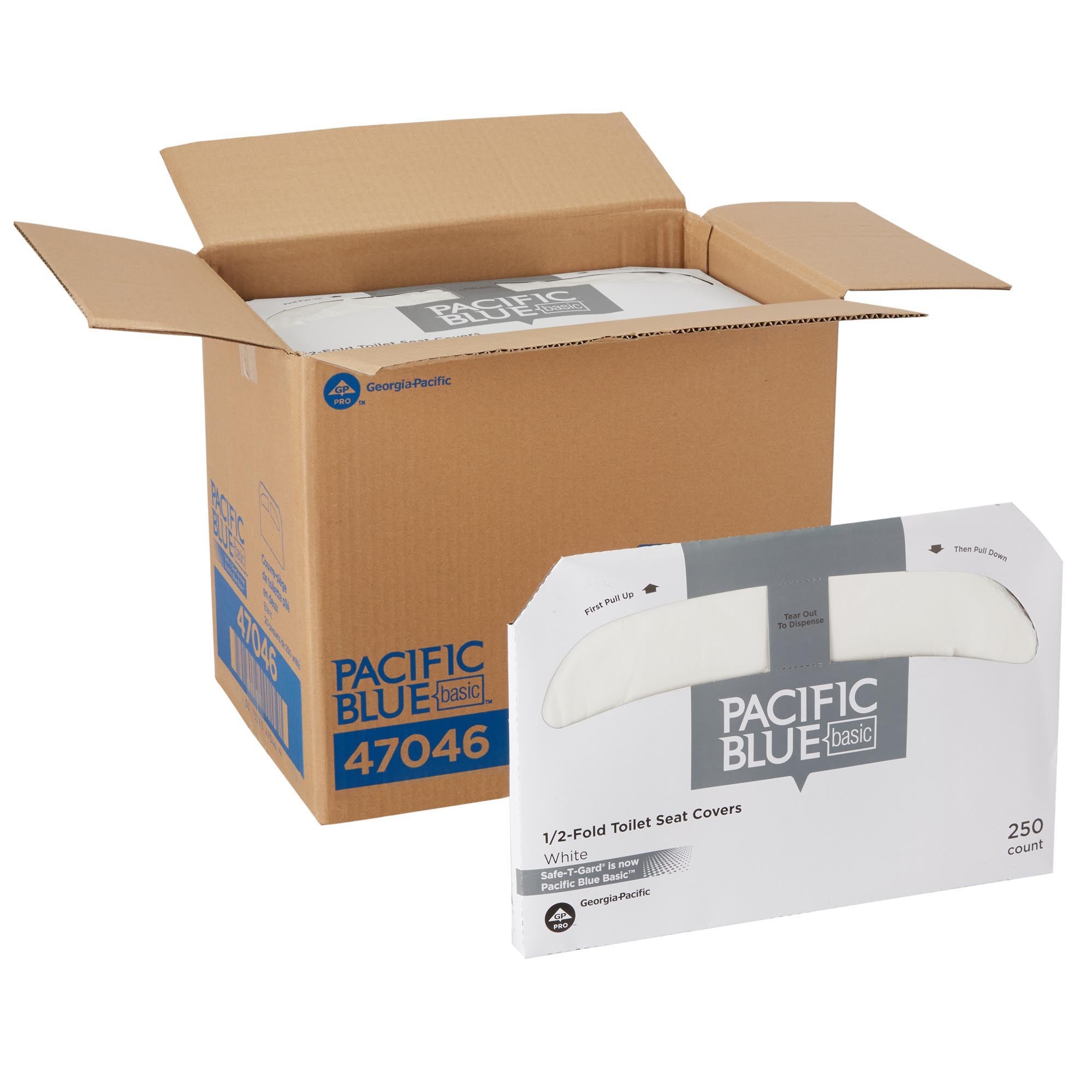 כיסוי מושב אסלה PACIFIC BLUE BASIC® מתקפל ל-1/2 מבית GP PRO (ג'ורג'יה פסיפיק), לבן, (20 חבילות של 250 גליונות סהכ 5000 כיסויי מושבים)