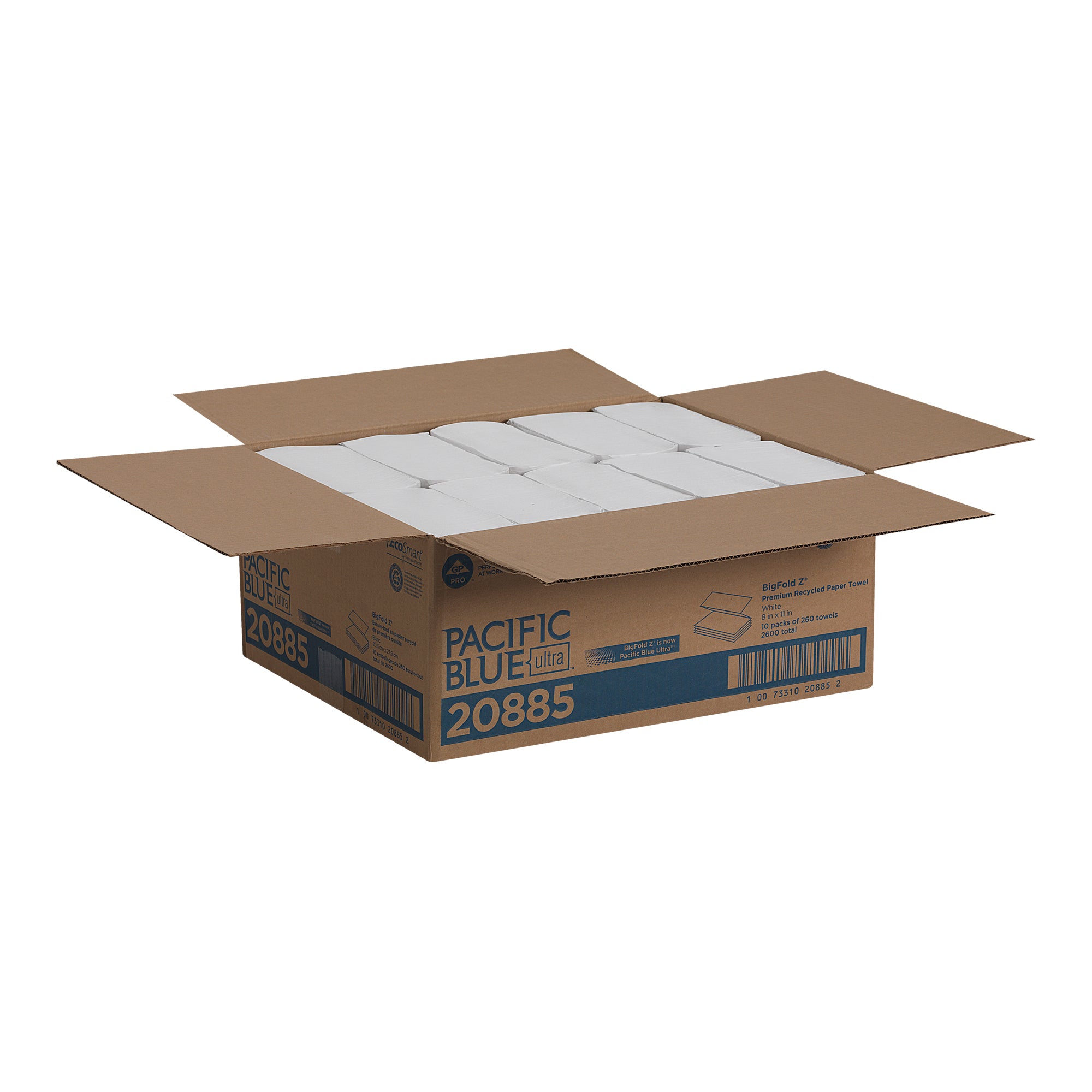 מגבת נייר Pacific Blue Ultra™ בקיפול Z (בעבר BIGFOLD® Z), לבן, 2,600 מגבות לכל מארז