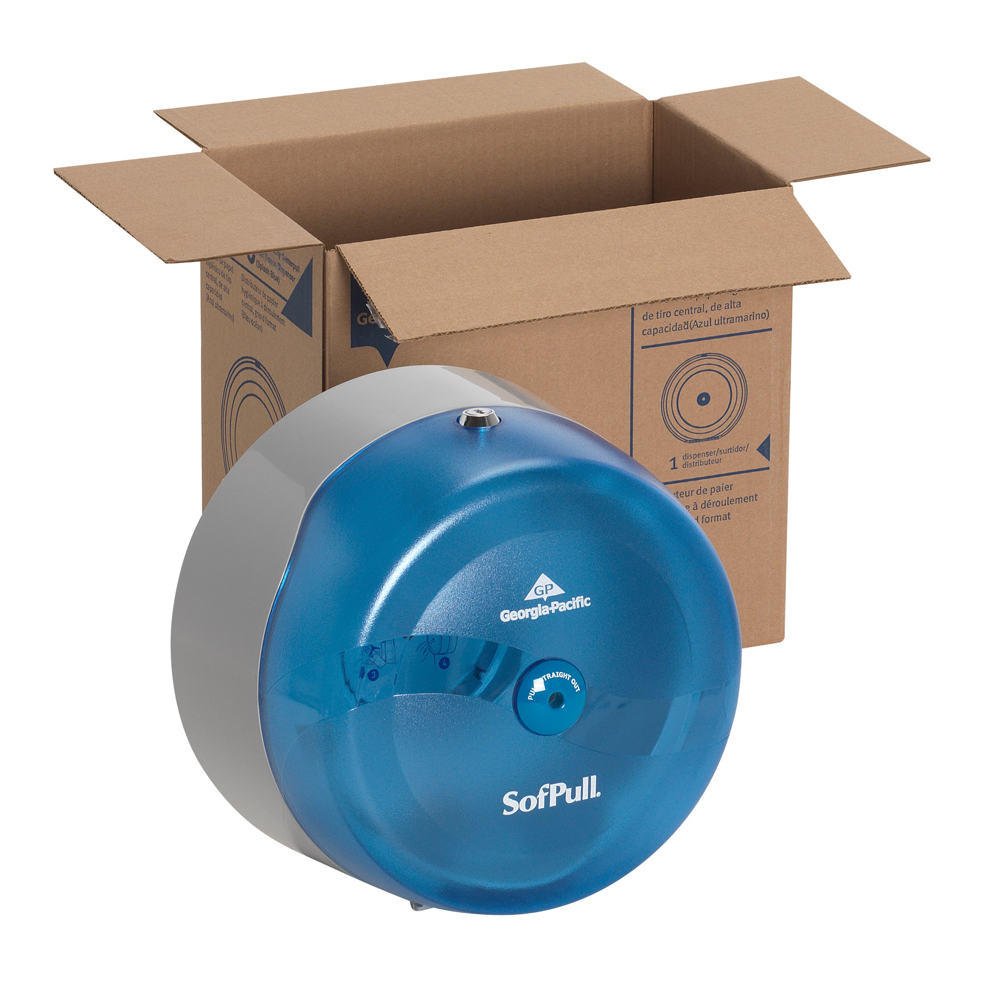 מתקן נייר טואלט בעל קיבולת גבוהה גליל 1 של SOFPULL® CENTERPULL מבית GP PRO (ג'ורג'יה פסיפיק), כחול, מתקן אחד