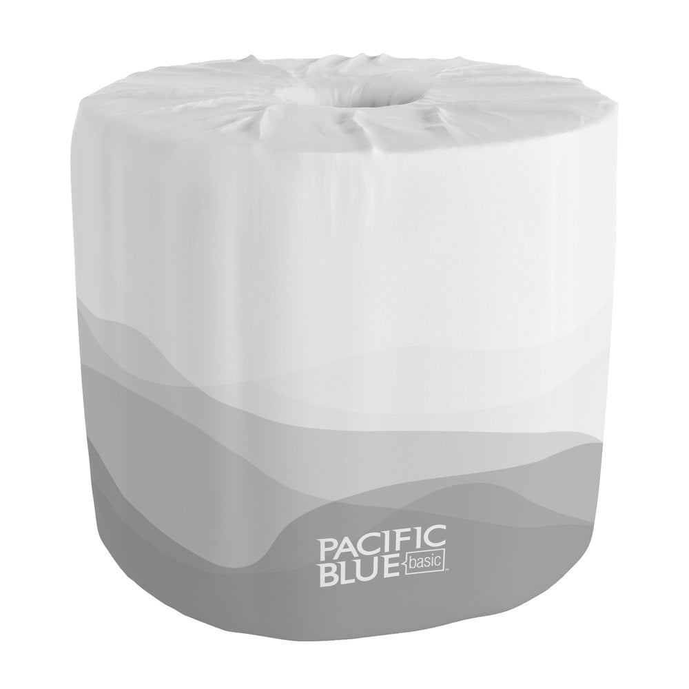 נייר טואלט דו-שכבתי עם גליל בסיסי PACIFIC BLUE BASIC™ מבית GP PRO (ג'ורג'יה פסיפיק), (80 גלילים של 48.77 מטרים סהכ 3901.44 מטרים) 44,000 גליונות למארז