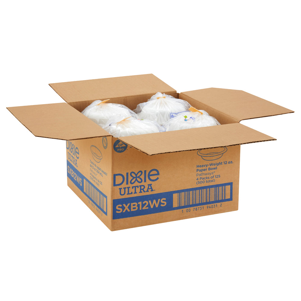 קערות נייר עבות במיוחד DIXIE ULTRA® (12 OZ) מבית GP PRO (ג'ורג'יה פסיפיק), שבילים®, (4 חבילות של 125 קערות סהכ 500 קערות)