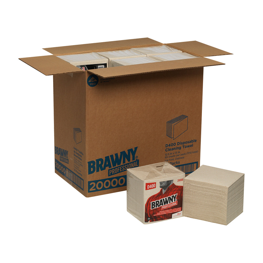 מגבות ניקוי חד פעמיות BRAWNY® PROFESSIONAL D400 מבית GP PRO (ג'ורג'יה פסיפיק), פי 1/4, שיבולת שועל, (18 חבילות של 65 מגבות סהכ 1,170 מגבות)