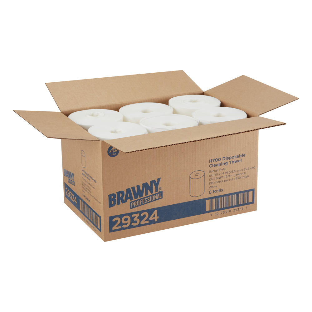 מילוי מערכת מגבות ניקוי BRAWNY® PROFESSIONAL H700 למתקן 54323 של GP PRO (ג'ורג'יה פסיפיק), לבן(6 גלילים של 105 מגבות סהכ 630 מגבות)