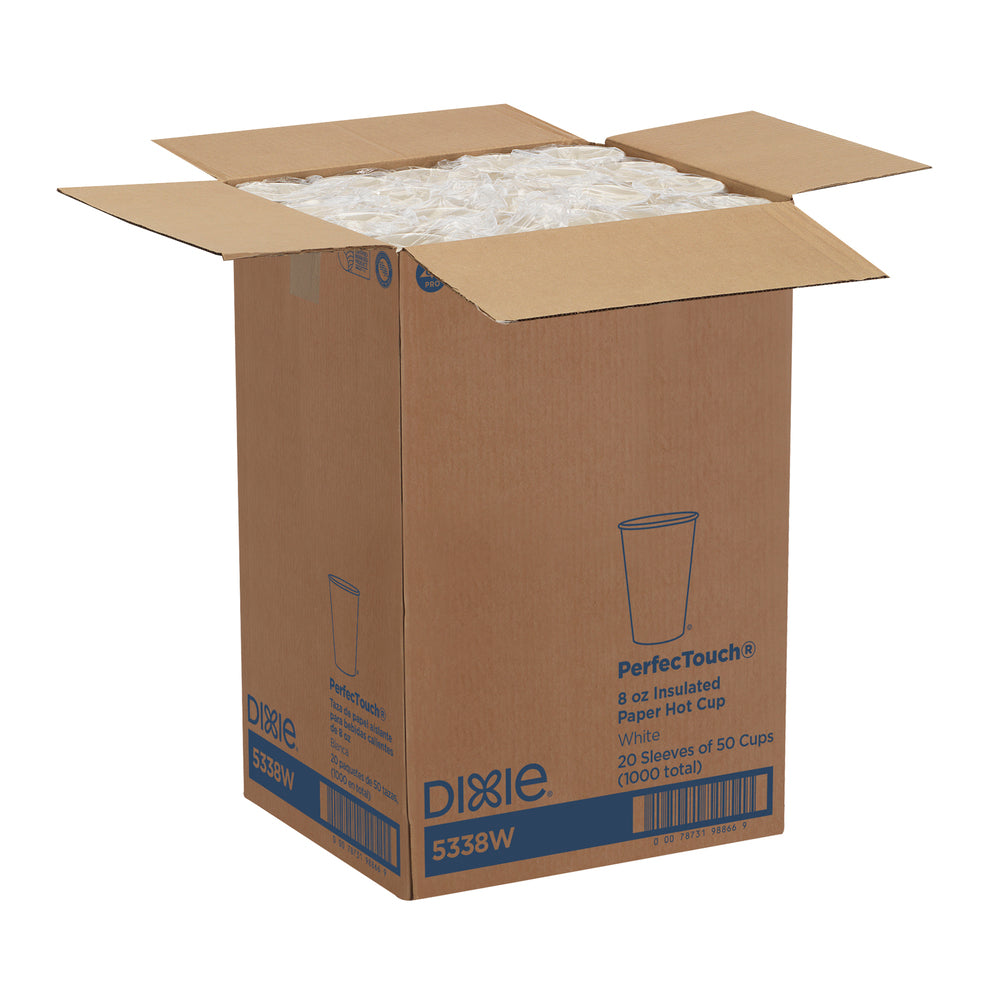 כוסות קפה חם מנייר מבודד DIXIE® PERFECTOUCH® 8 OZ מבית GP PRO (ג'ורג'יה פסיפיק), מתאימות למכסים קטנים, לבן, 1,000 כוסות לכל מארז