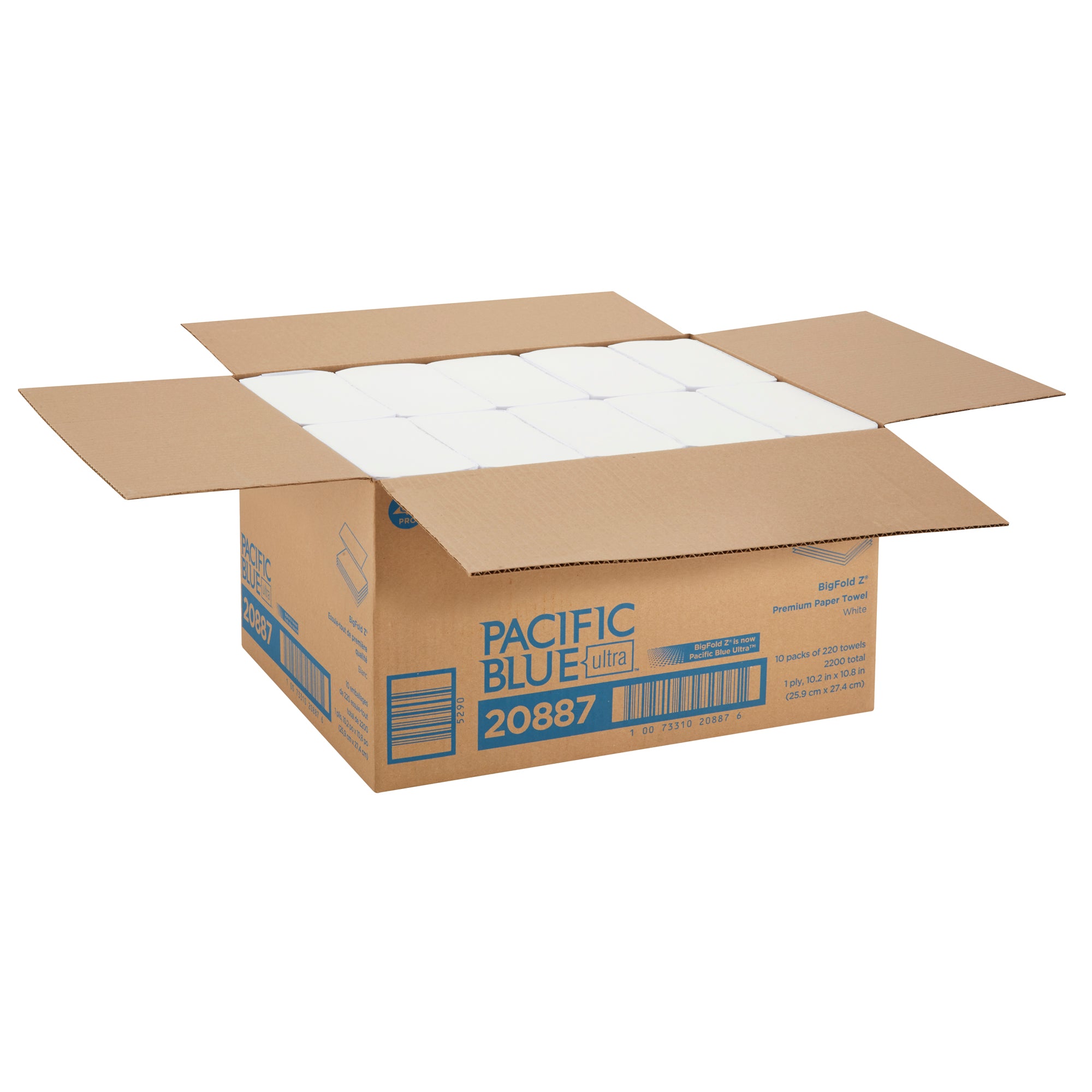 מגבות נייר פרימיום Pacific Blue Ultra™ BIGFOLD Z® מבית GP PRO (ג'ורג'יה פסיפיק), לבן, 2,200 מגבות/מארז