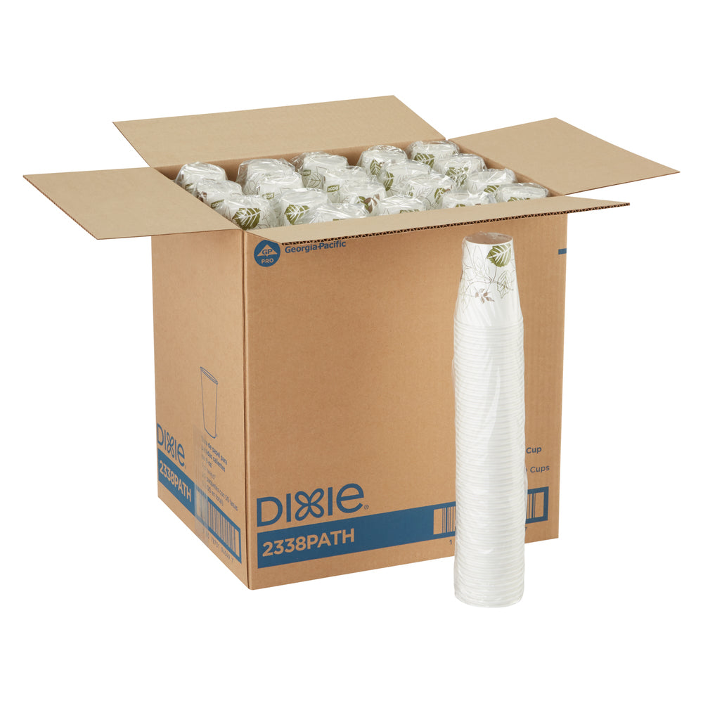 כוסות חמות מנייר DIXIE® 8 OZ מבית GP PRO (ג'ורג'יה פסיפיק), מתאימות למכסים קטנים, איור עלים®, 1,000 כוסות לכל מארז, ( 20 שרוולים של 50 כוסות )