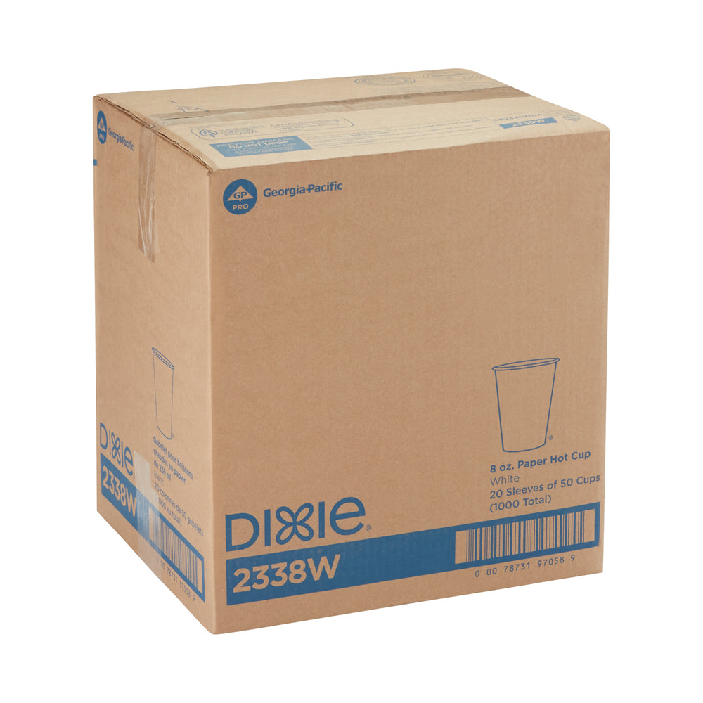 כוסות חמות מנייר DIXIE® 8 OZ מבית GP PRO (ג'ורג'יה פסיפיק), מתאימות למכסים קטנים, לבן, 1,000 כוסות לכל מארז