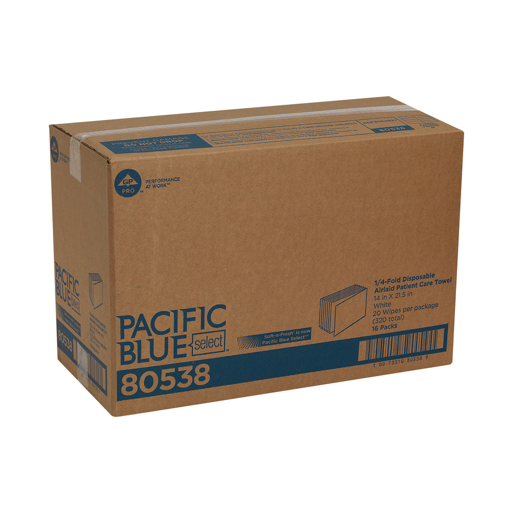 PACIFIC BLUE BASIC™ A400 מגבות יד חד פעמיות לטיפול בחולים מבית GP PRO, קיפול 1/4, לבן, (16 חבילות של 20 מגבות סהכ 320 מגבות)