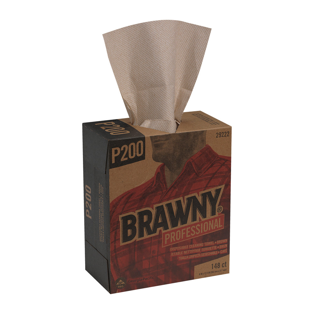 מגבות ניקוי חד פעמיות מסוג BRAWNY® PROFESSIONAL P200 מבית GP PRO (ג'ורג'יה פסיפיק), קיפול ¼, חום, (20 קופסאות של 148 מגבות סהכ 2,960 מגבות)