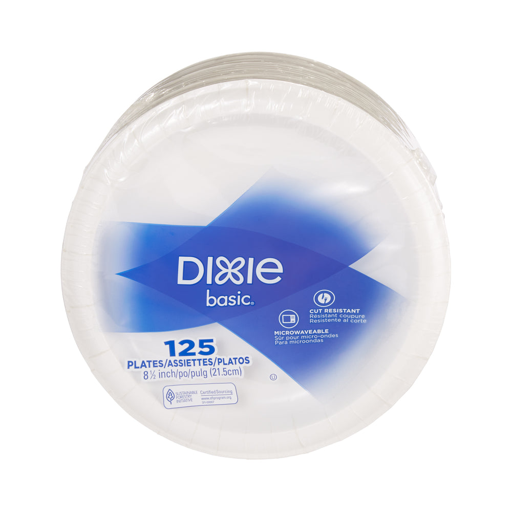צלחות נייר (IN 8 1/2) מסדרת DIXIE BASIC® מבית GP PRO (ג'ורג'יה פסיפיק), לבן, (4 חבילות של 125 צלחות סהכ 500 צלחות)