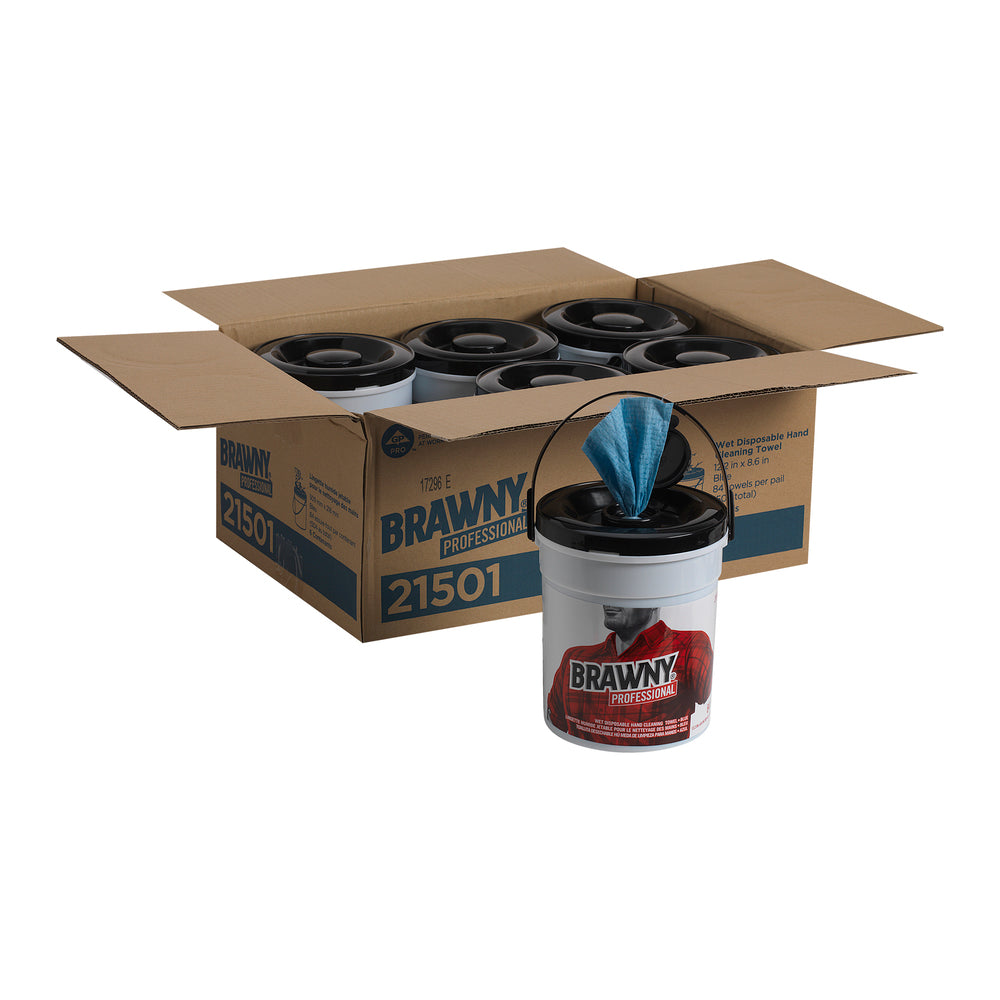 מגבות ניקוי ידיים רטובות חד פעמיות של BRAWNY® מבית GP PRO (ג'ורג'יה פסיפיק), כחול, (6 מארזים של 84 מגבות סהכ 504 מגבות)