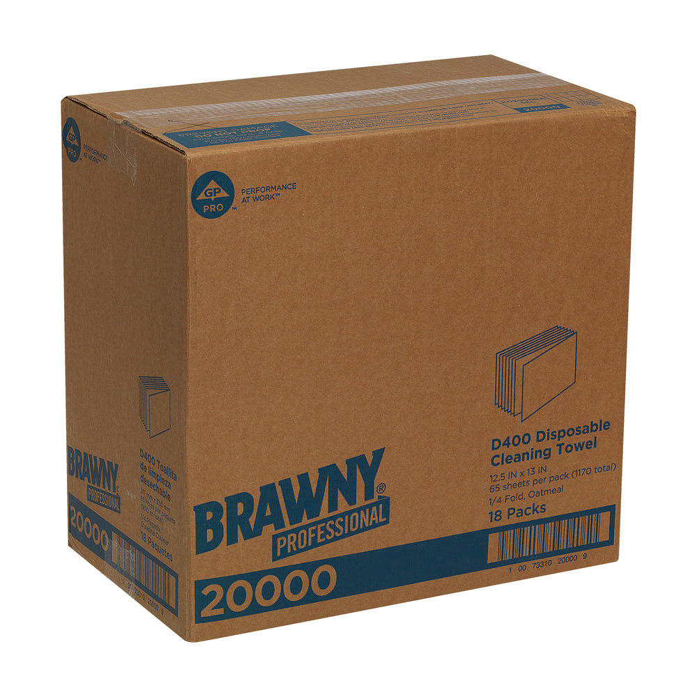 מגבות ניקוי חד פעמיות BRAWNY® PROFESSIONAL D400 מבית GP PRO (ג'ורג'יה פסיפיק), פי 1/4, שיבולת שועל, (18 חבילות של 65 מגבות סהכ 1,170 מגבות)