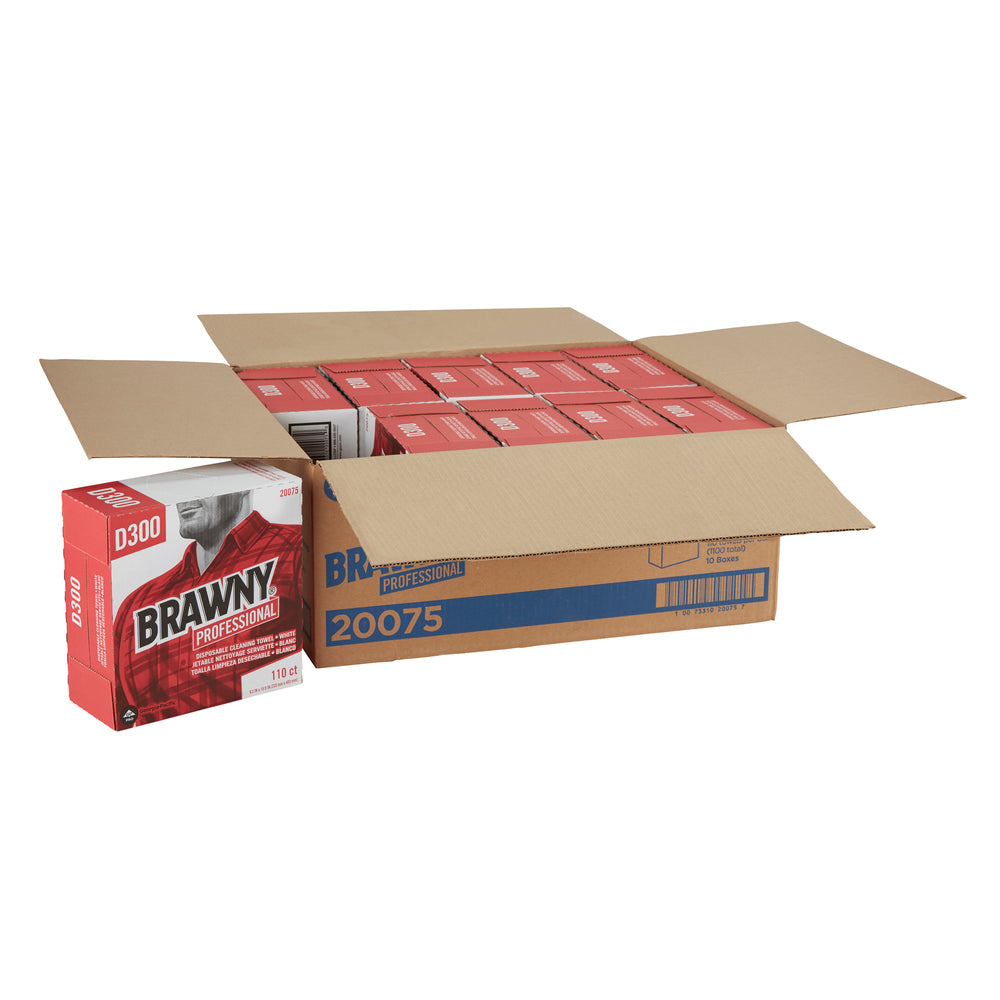 מגבות ניקוי חד פעמיות BRAWNY® PROFESSIONAL D300 מבית GP PRO (ג'ורג'יה פסיפיק), קופסה גבוהה, לבן, (10 קופסאות של 110 מגבות סהכ 1,100 מגבות)