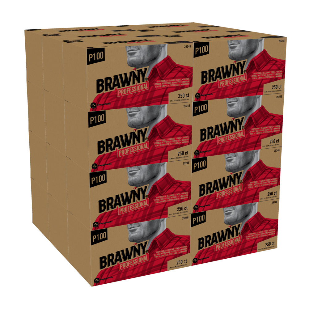 מגבות ניקוי חד פעמיות BRAWNY® PROFESSIONAL P100 מבית GP PRO (ג'ורג'יה פסיפיק), חום, (24 קופסאות של 250 מגבות סהכ 6000 מגבות)