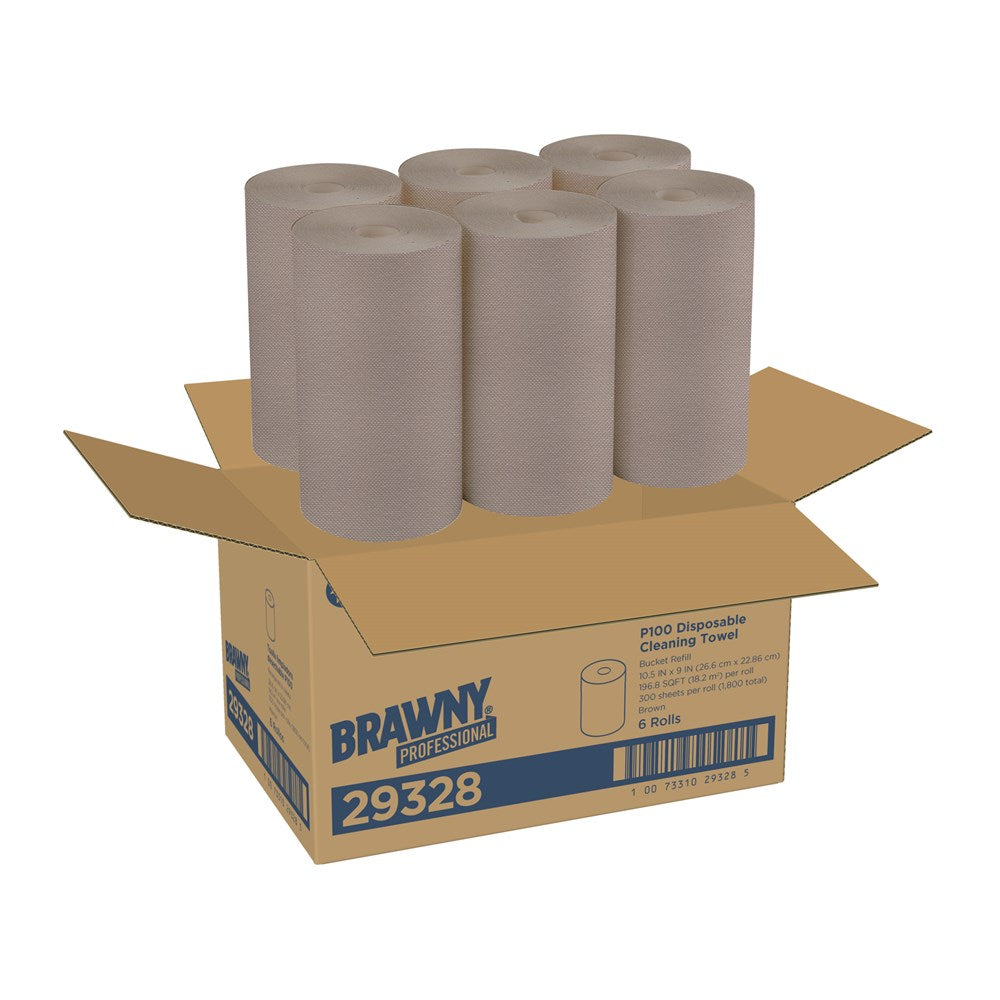מילוי מערכת מגבות ניקוי BRAWNY® PROFESSIONAL P100 למתקן 54323 מבית GP PRO (ג'ורג'יה פסיפיק), חום, (6 גלילים של 300 מגבות סהכ 1,800 מגבות)