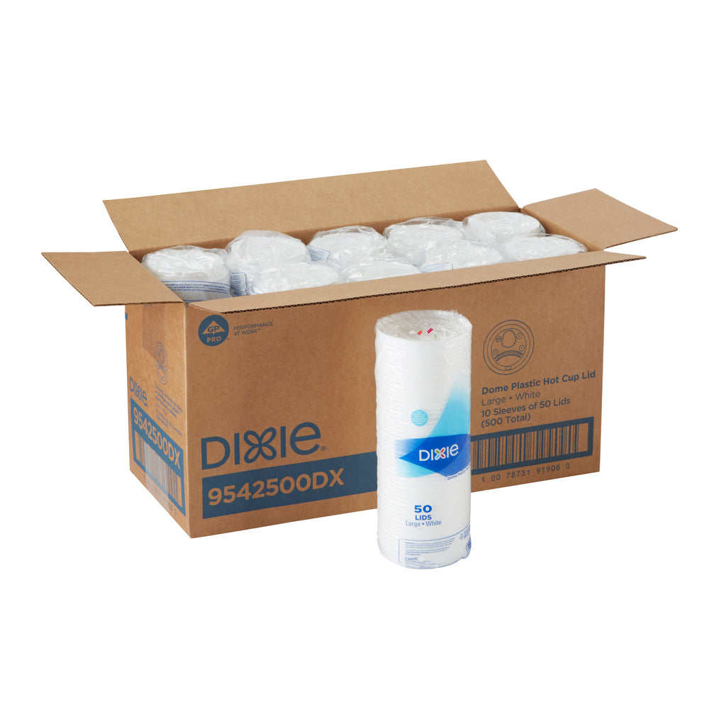מכסי כוס חמה מפלסטיק DIXIE® DOME מבית GP PRO (ג'ורג'יה-פסיפיק), גדולים, לבנים, 500 מכסים לכל מארז