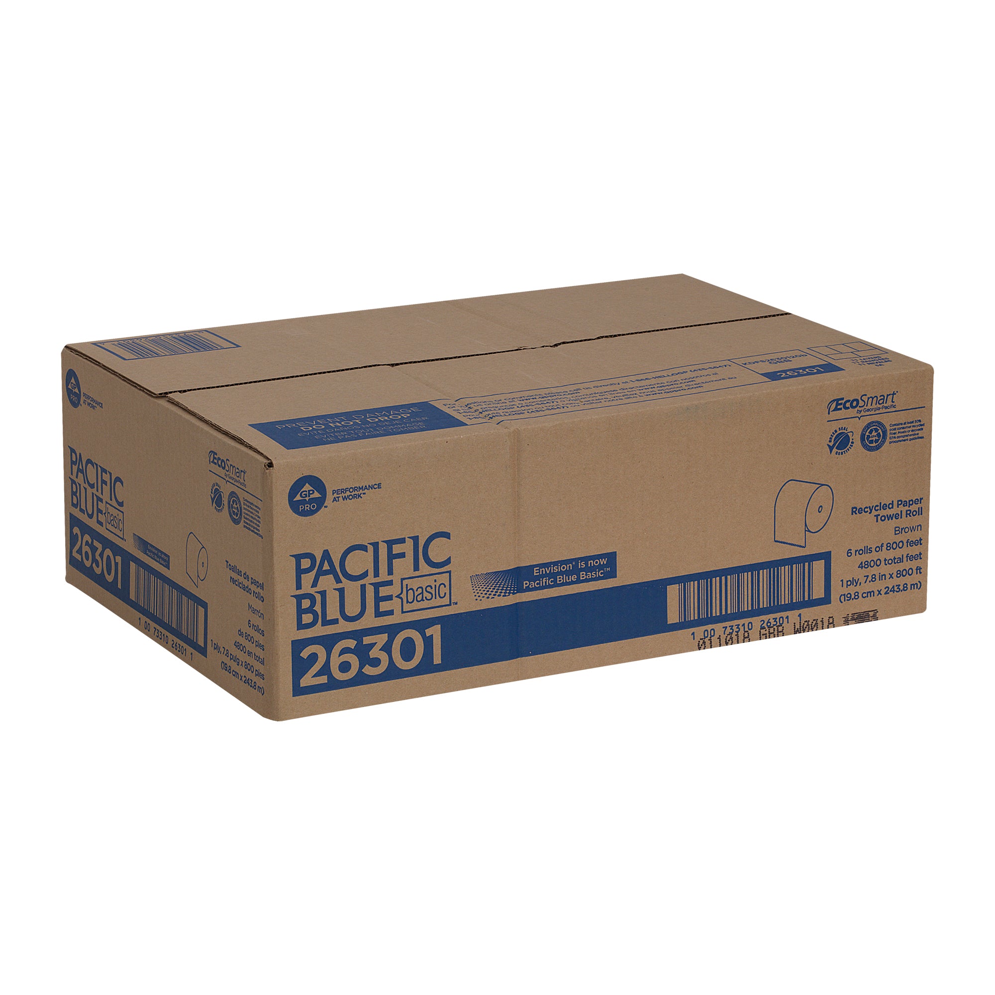 גליל מגבות נייר מפותל קשיח ממוחזר PACIFIC BLUE BASIC™ מבית GP PRO (ג'ורג'יה פסיפיק), חום, (6 גלילים של 243.84 מטרים סהכ 1,463.04 מטרים)