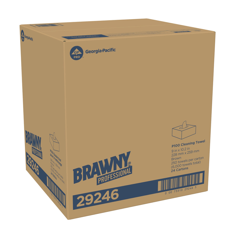 מגבות ניקוי חד פעמיות BRAWNY® PROFESSIONAL P100 מבית GP PRO (ג'ורג'יה פסיפיק), חום, (24 קופסאות של 250 מגבות סהכ 6000 מגבות)